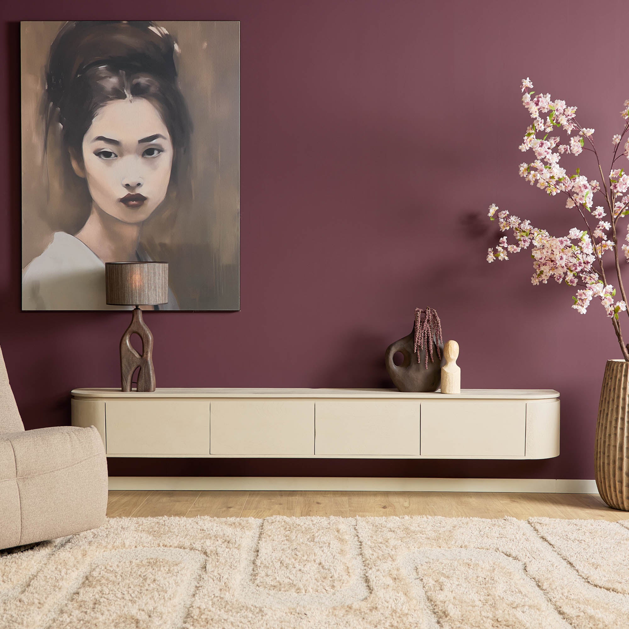 Zwevend TV-meubel Bloom - Beige - 240 cm