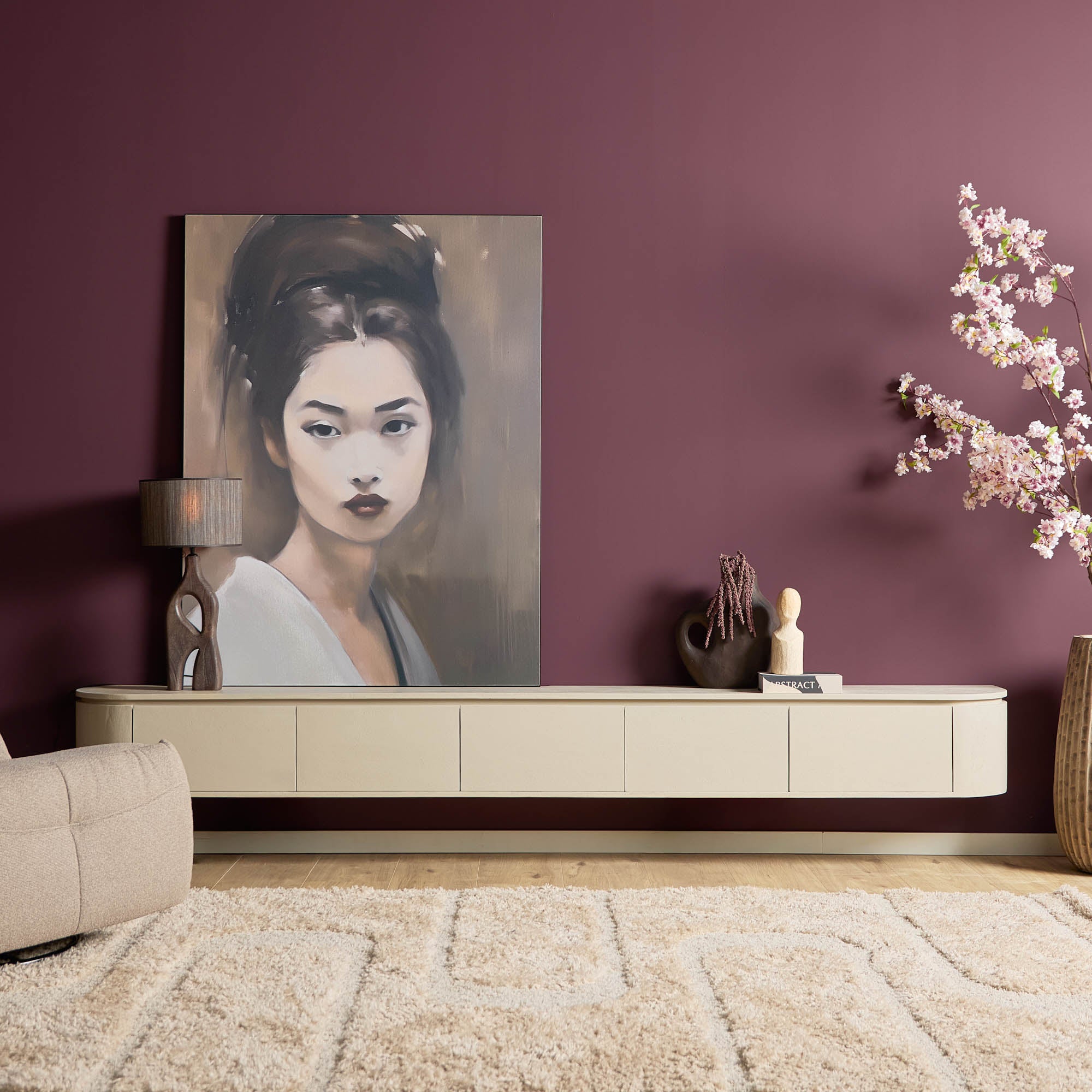 Zwevend TV-meubel Bloom - Beige - 280 cm