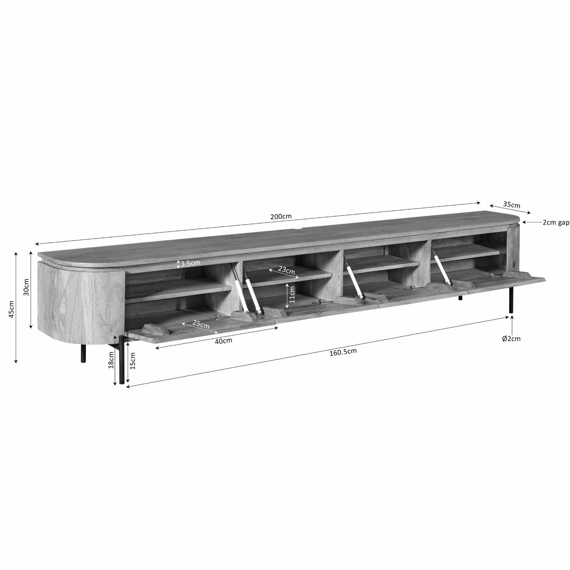 Zwevend TV-meubel Bloom - Stone - 200 cm