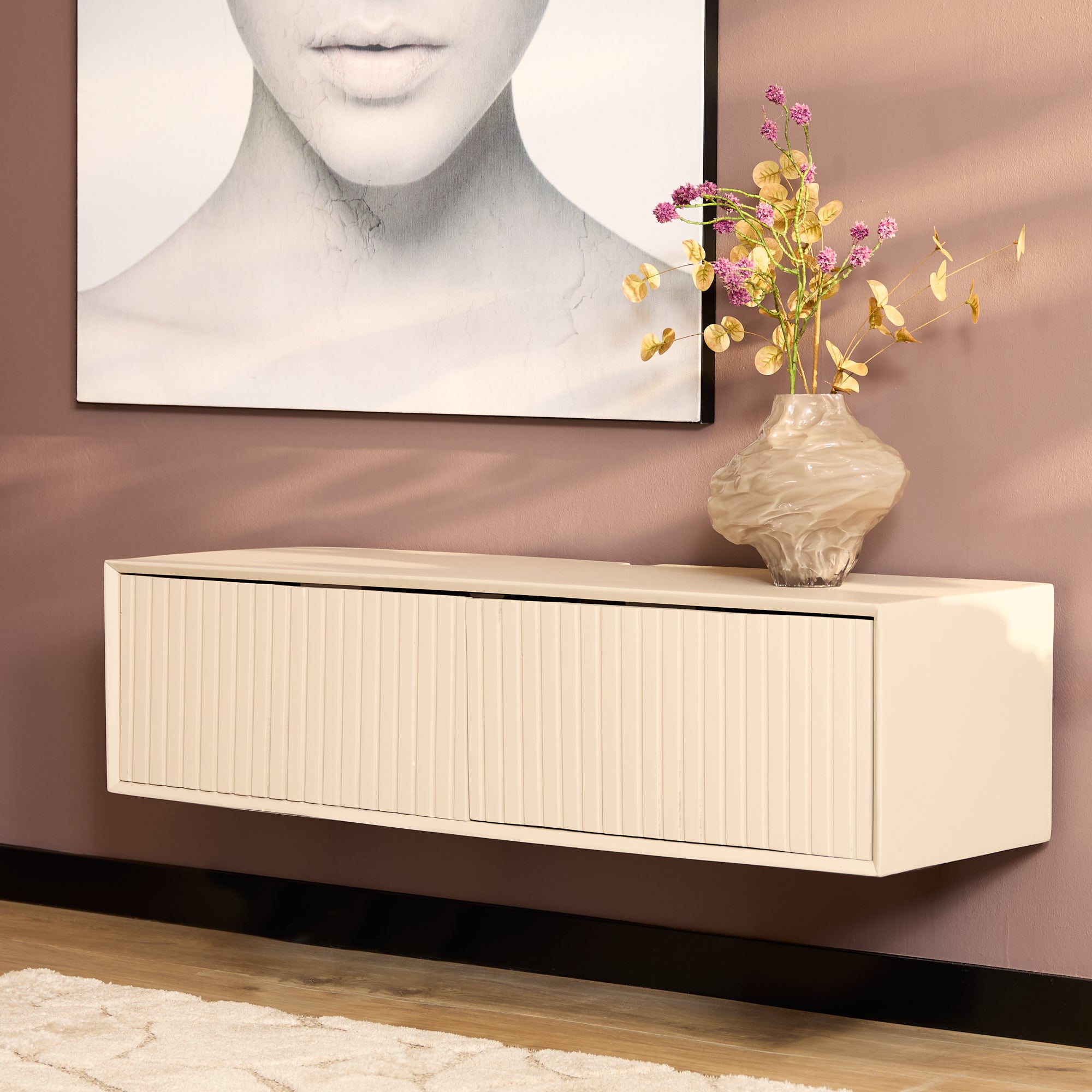 Zwevend TV-meubel Lunelle - Beige - 120 cm