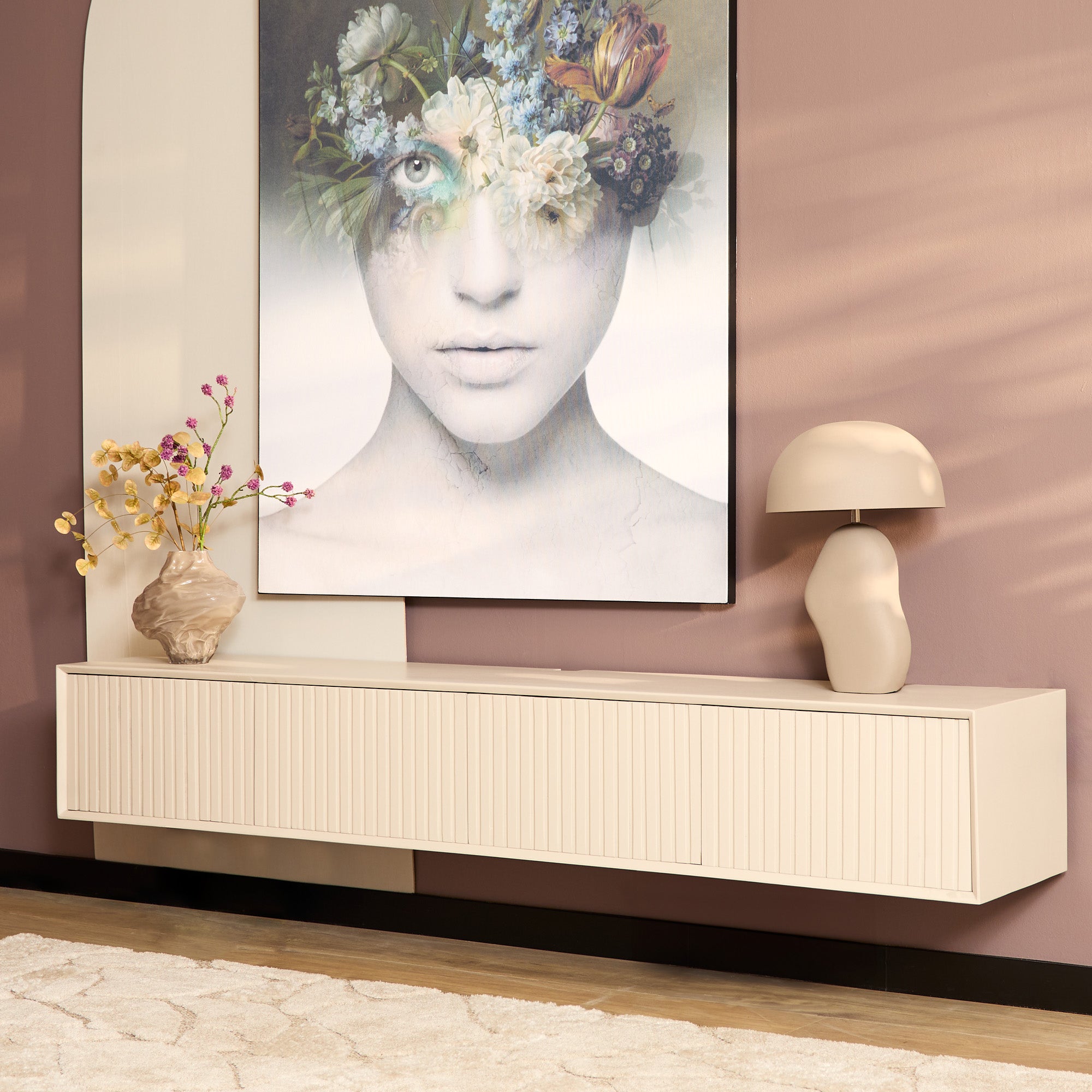 Zwevend TV-meubel Lunelle - Beige - 200 cm