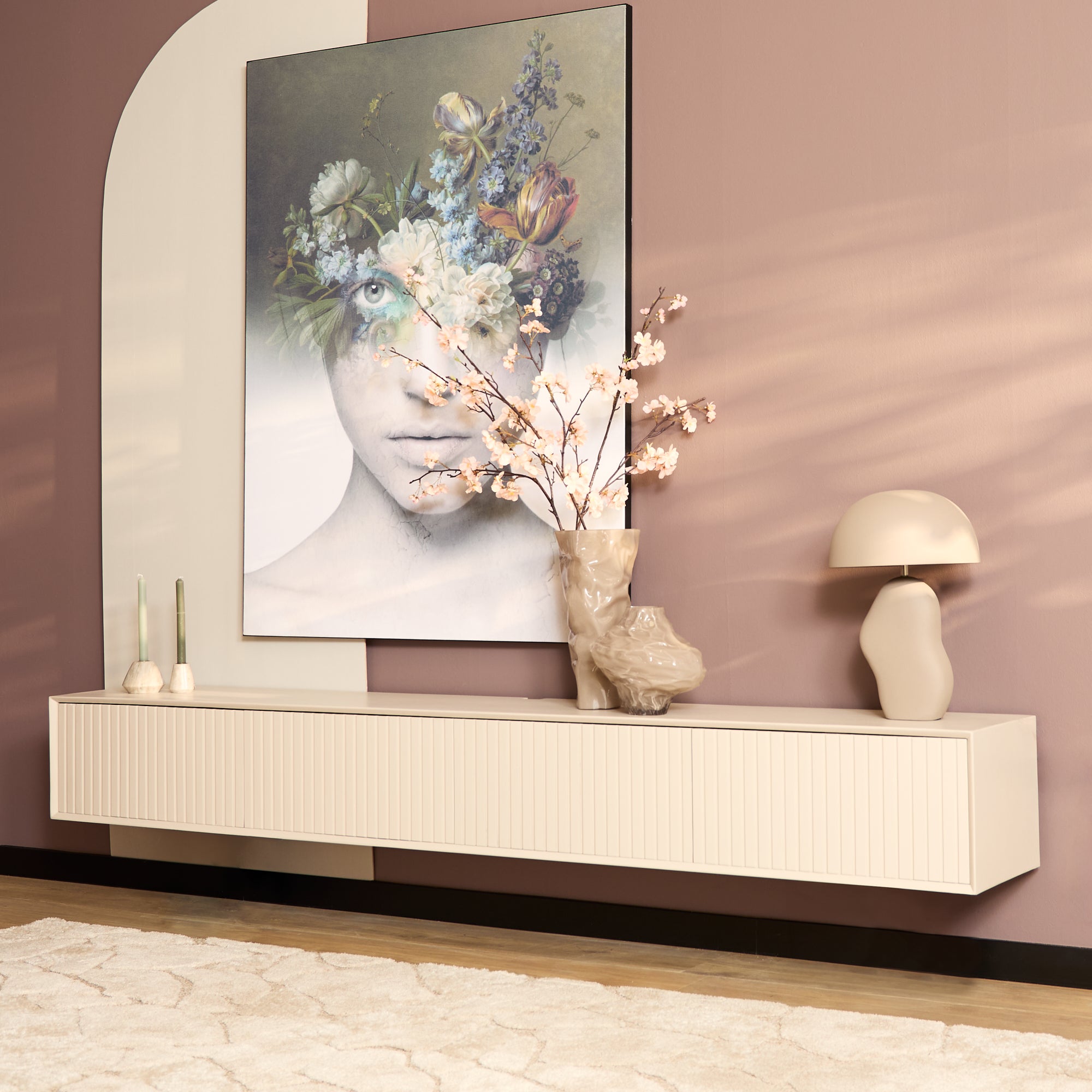 Zwevend TV-meubel Lunelle - Beige - 240 cm