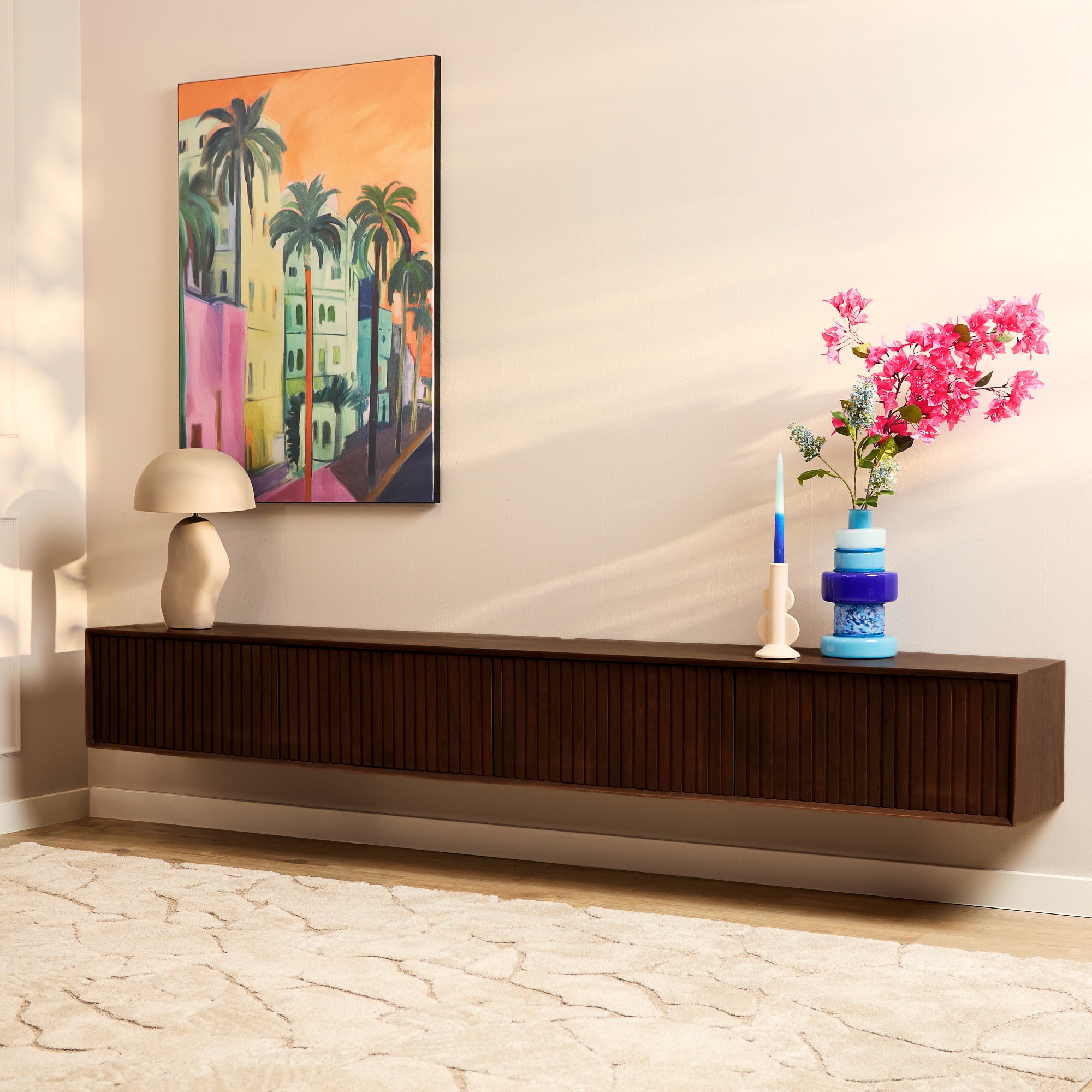 Zwevend TV-meubel Lunelle - Bruin - 240 cm