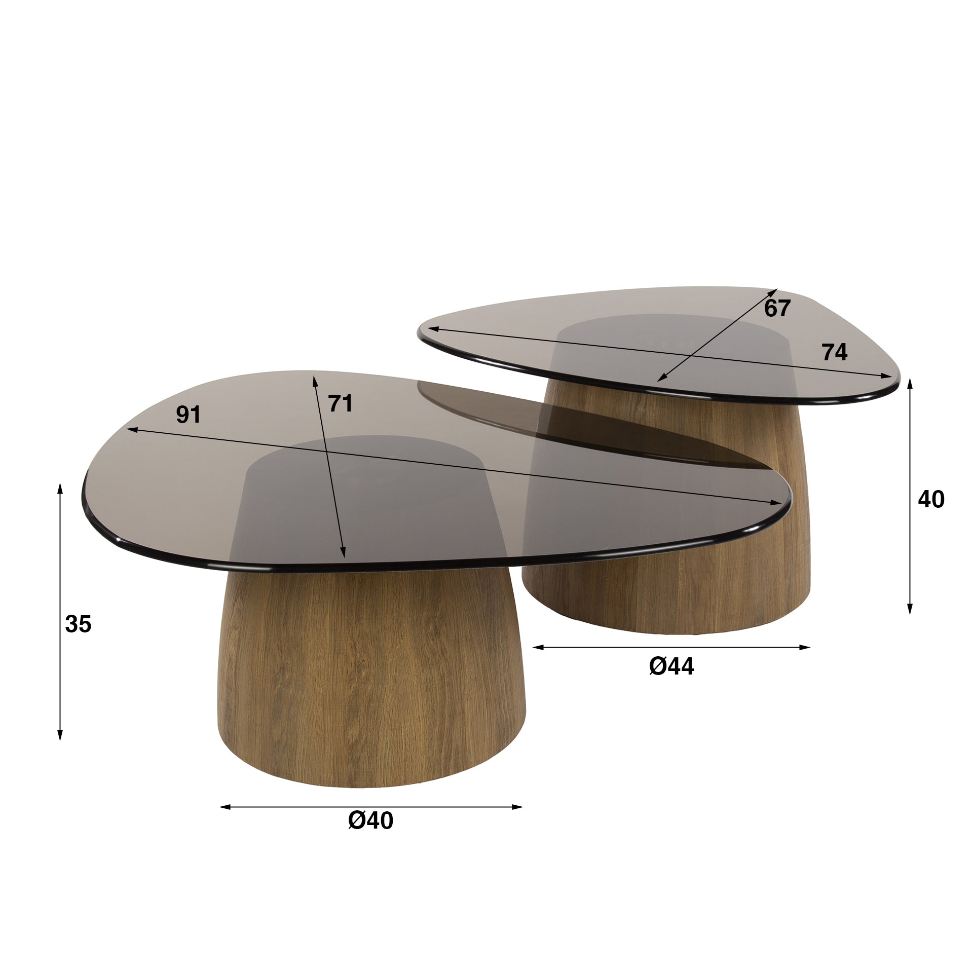 Salontafel Chirona Organisch Brons Glas Set van 2 Meubelista Afmetingen