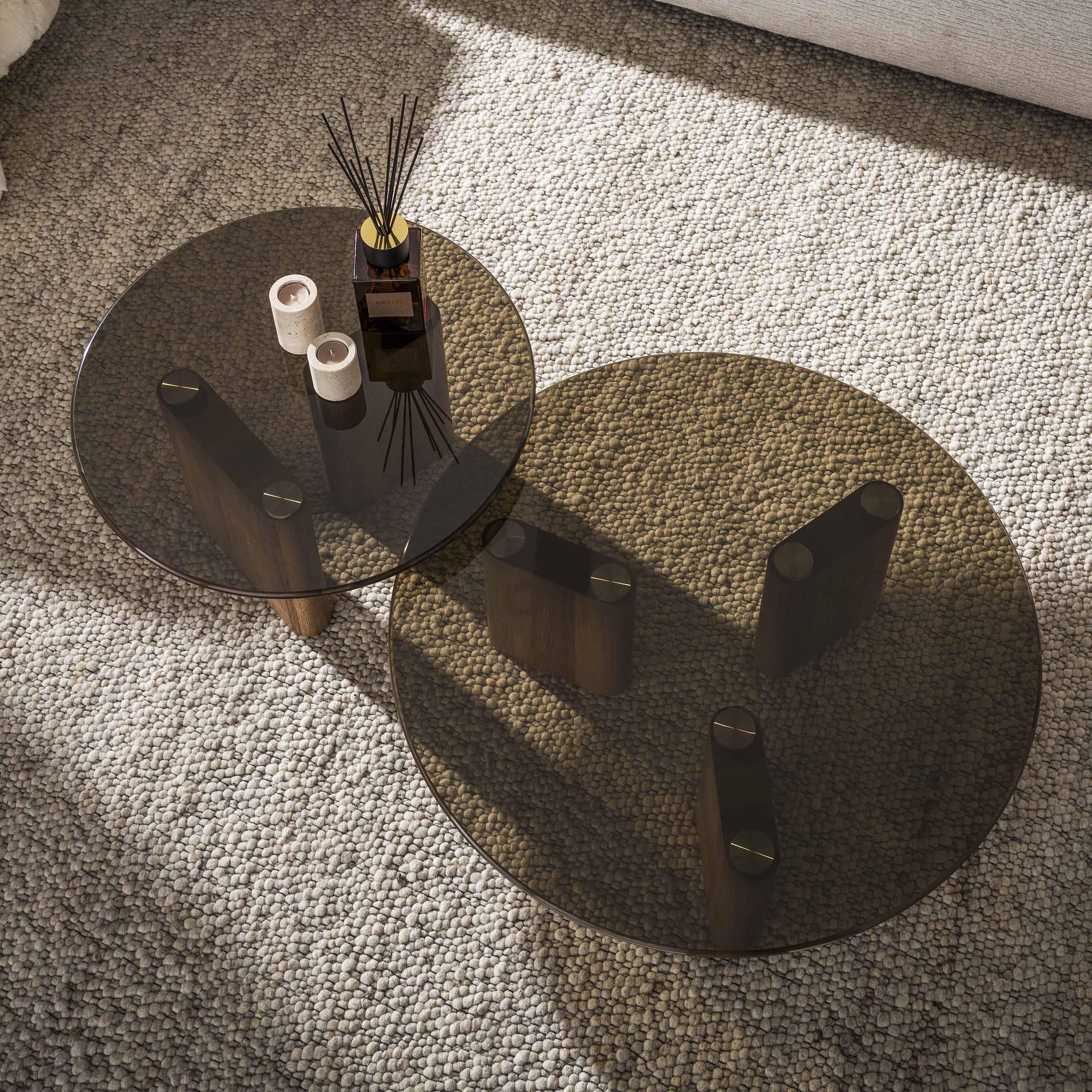 Salontafel Mistral Rond Brons Glas Set van 2 Bovenaanzicht