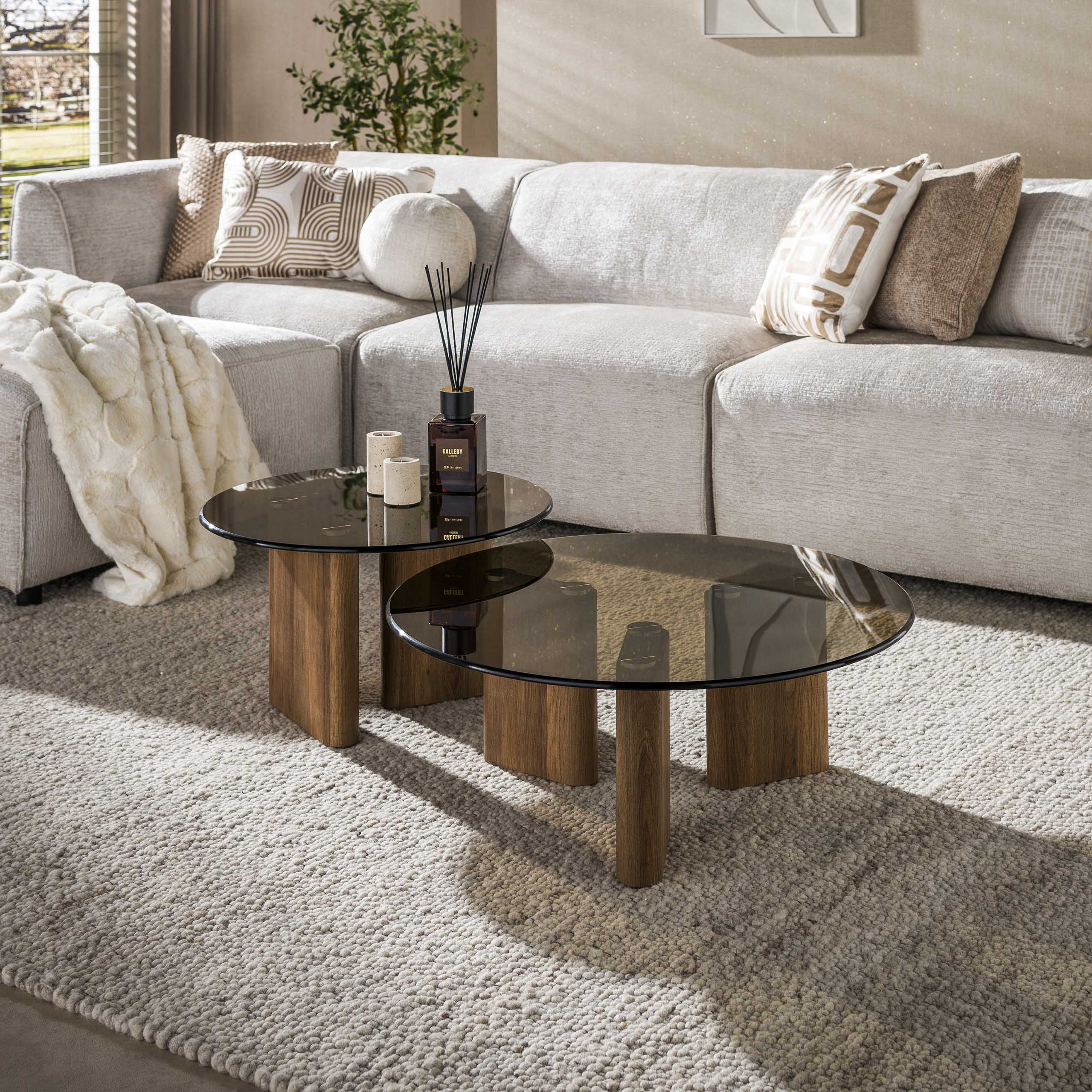 Salontafel Mistral Rond Brons Glas Set van 2 Sfeerfoto