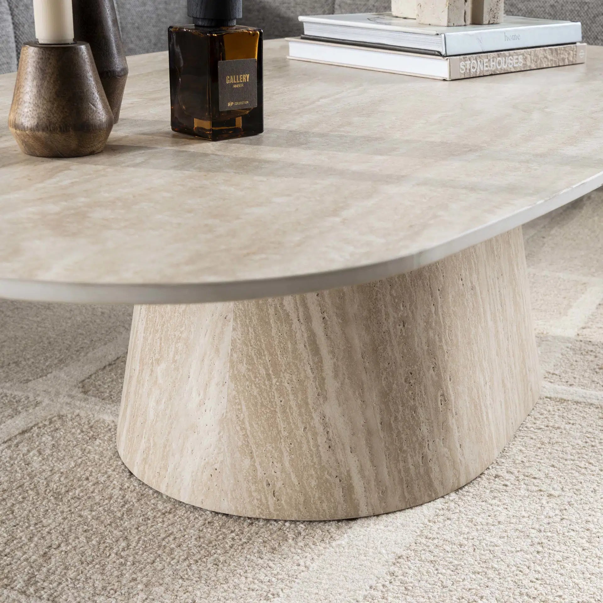 Salontafel Tiva Deens Ovaal Keramisch Travertin Meubelista Detailfoto Onderstel