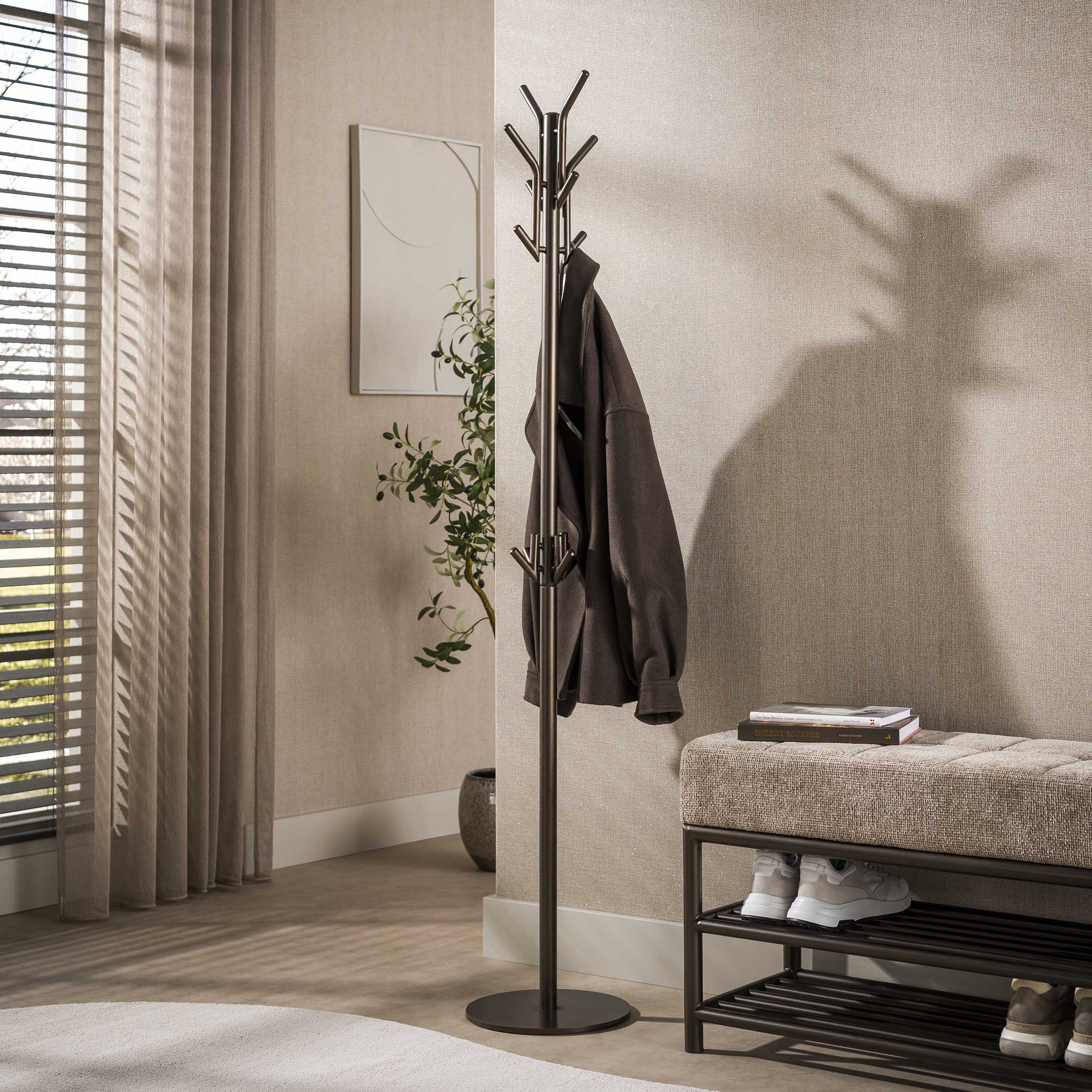 Staande Kapstok Lumi Brons Gepoedercoat Staal 12 haken Meubelista