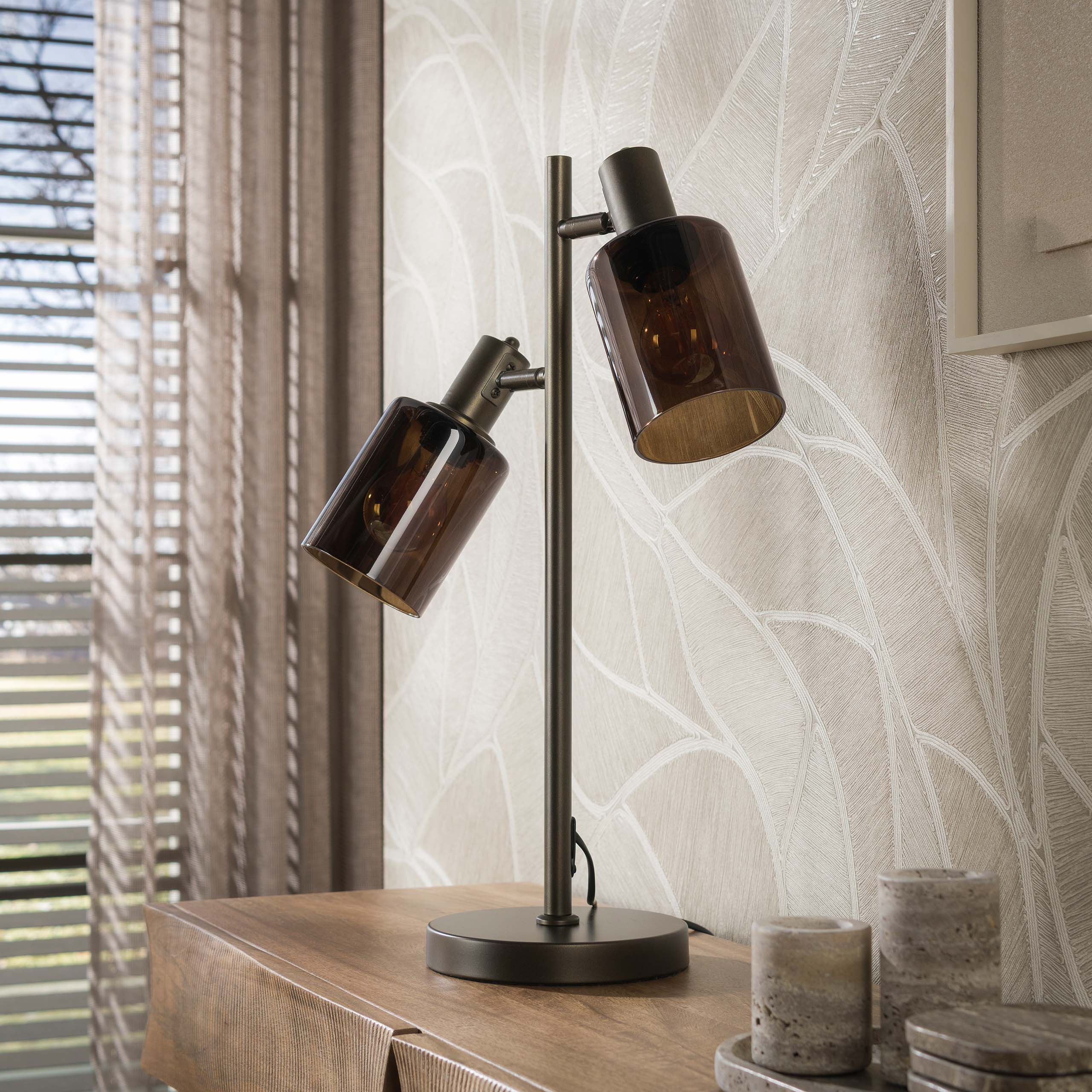 Tafellamp Lucaro 2-lichts Brons Glas Meubelista Sfeerfoto Licht