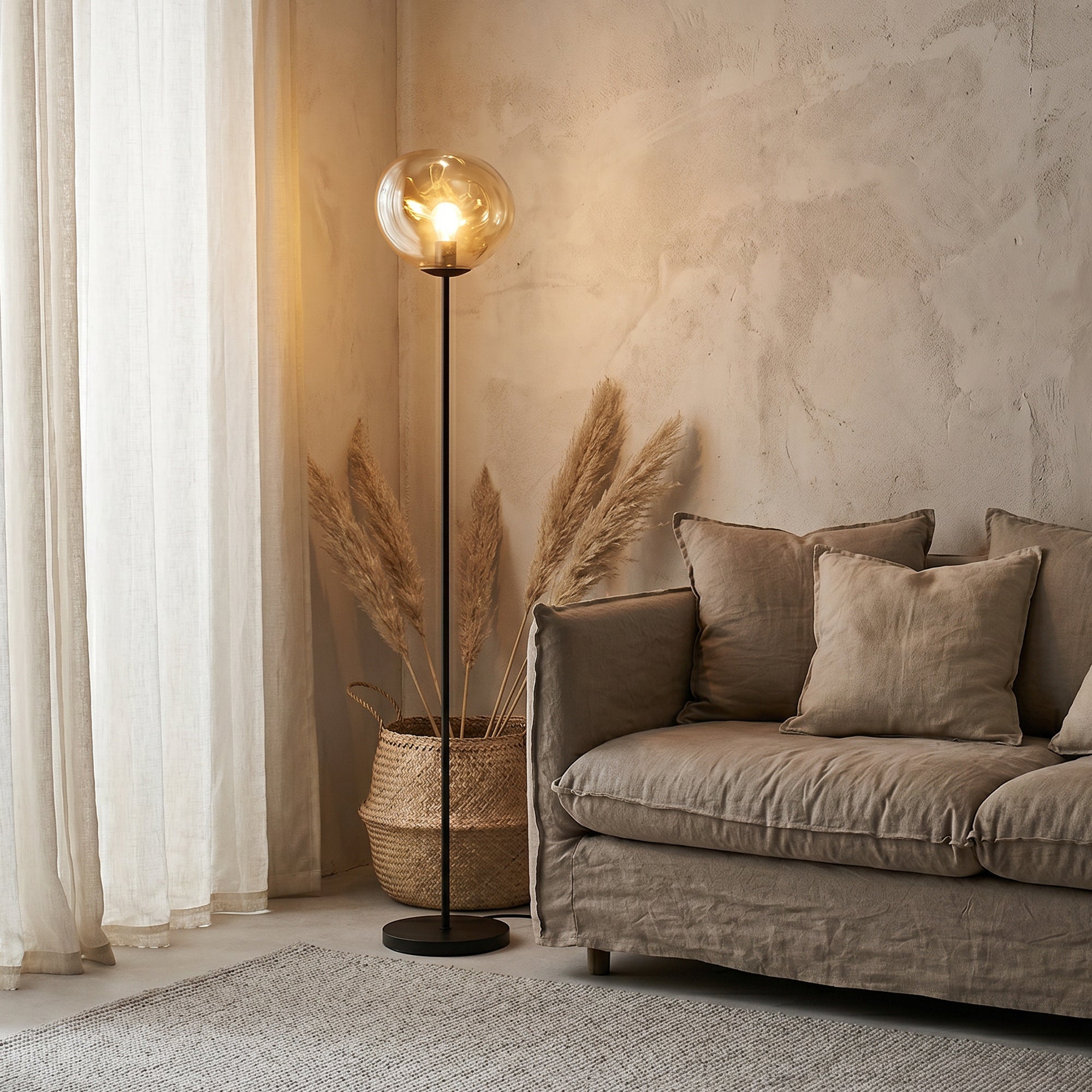 Vloerlamp Badoe 1-lichts Amberkleurig Glas Meubelista