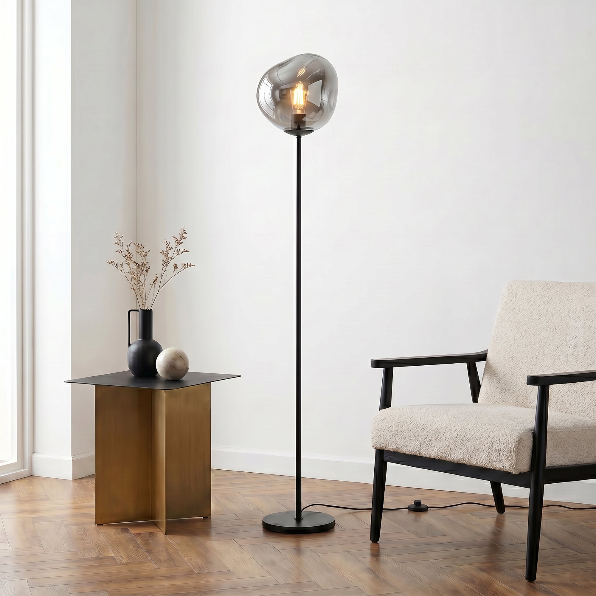 Vloerlamp Badoe 1-lichts Smoke Glas 170 cm Meubelista