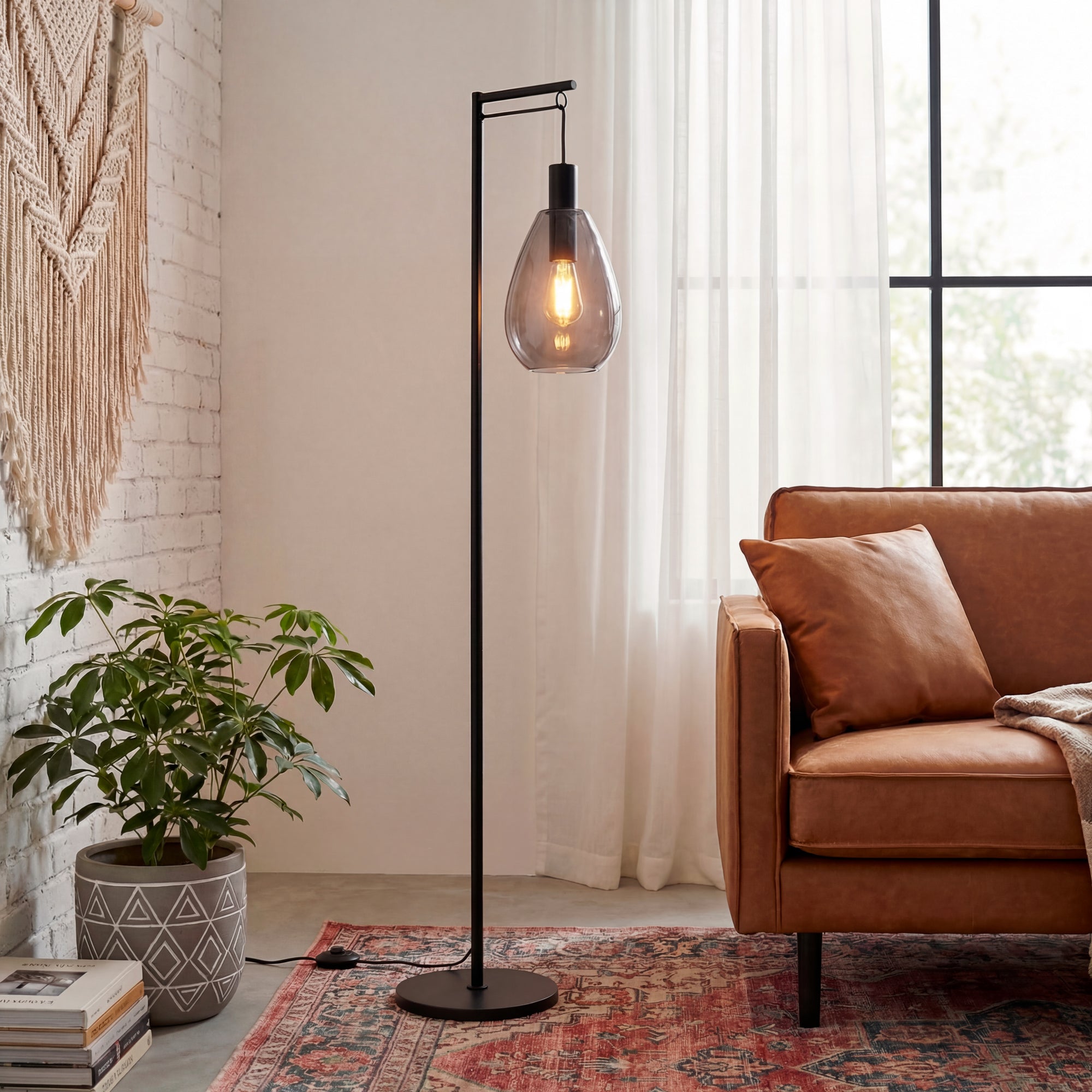 Vloerlamp Celia 1-lichts Smoke Glas 170 cm Meubelista