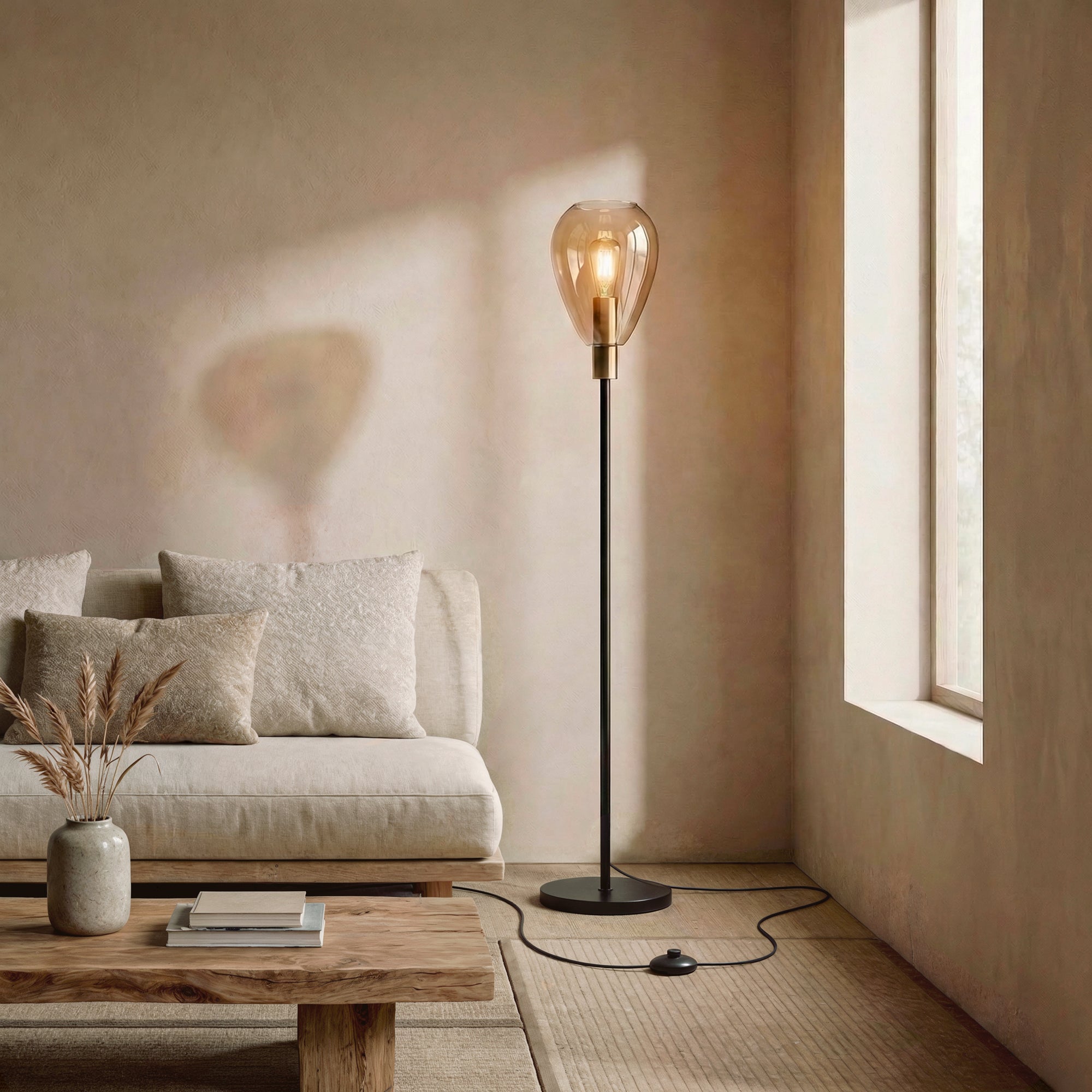 Vloerlamp Fenna 1-lichts Amberkleurig Glas 170 cm Meubelista