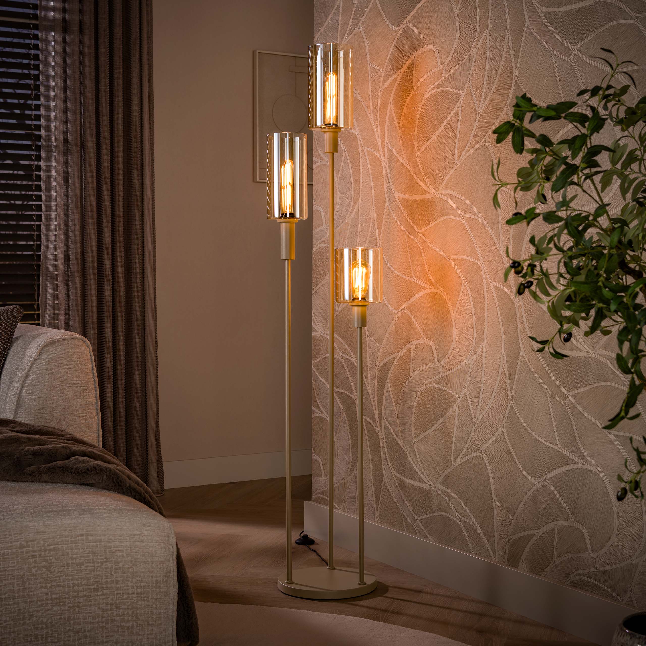 Vloerlamp Lucaro Beige Amberglas 165 cm Sfeerfoto Donker Meubelista