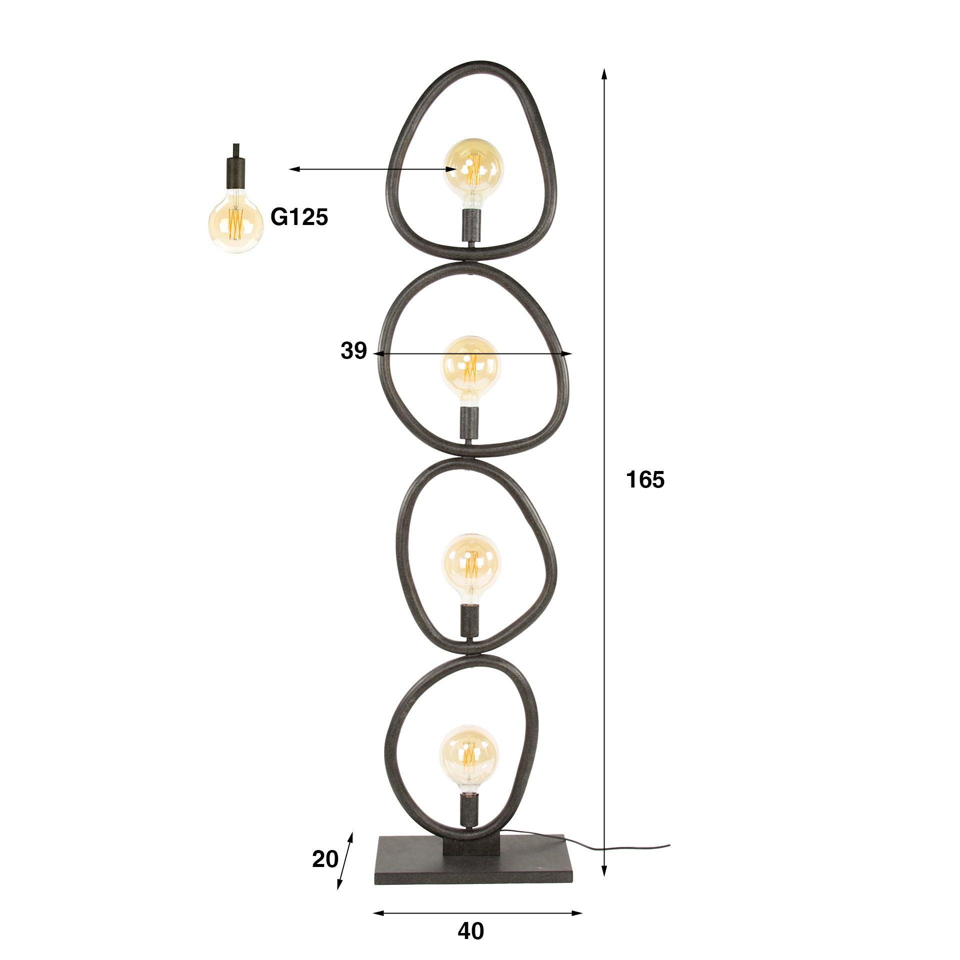 Vloerlamp Winnie Antraciet Metaal 165 cm Meubelista Afmetingen