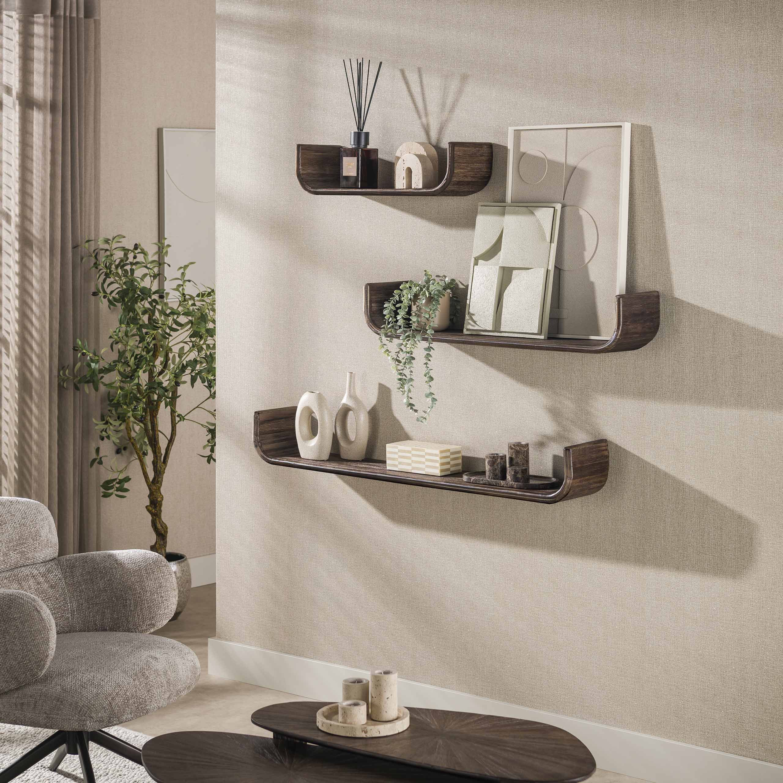 Wandplank Kenya Donkerbruin Teakhout Set van 3 Meubelista