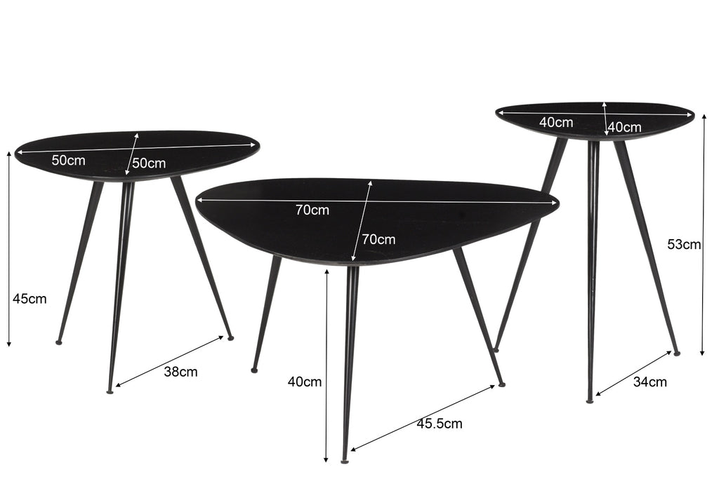 Salontafel Loua - Zwart - Mangohout - Set van 3