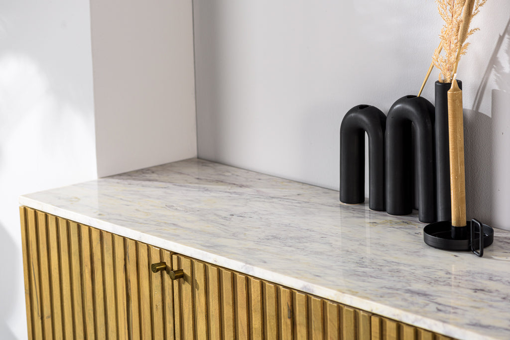 Dressoir Dave - Naturel - Acaciahout - Marmer - 175 cm