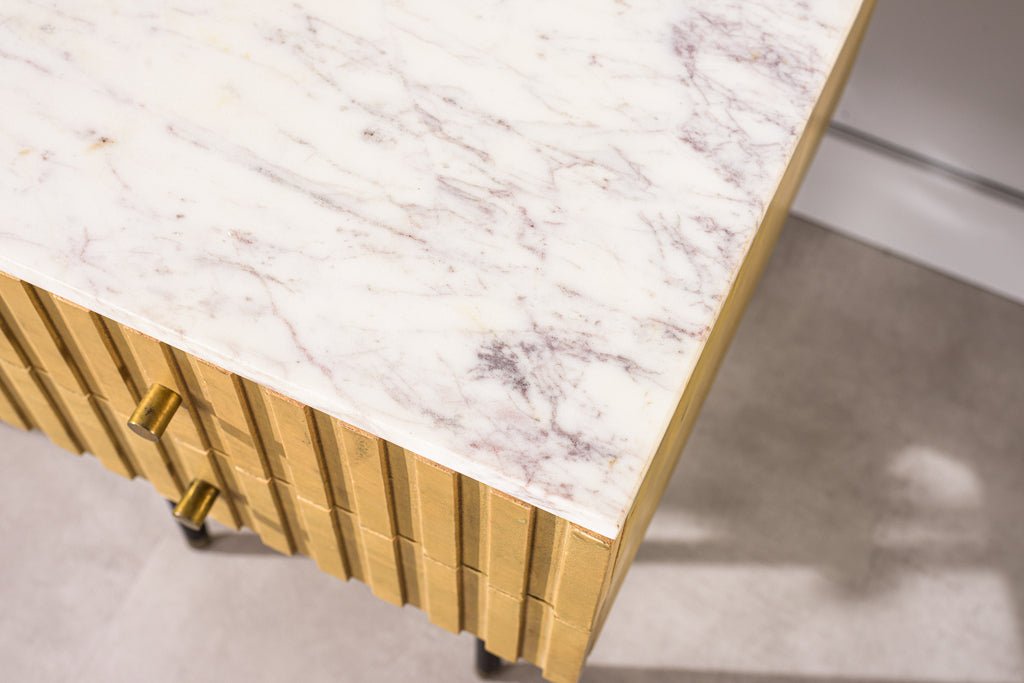 Dressoir Dave - Naturel - Acaciahout - Marmer - 175 cm