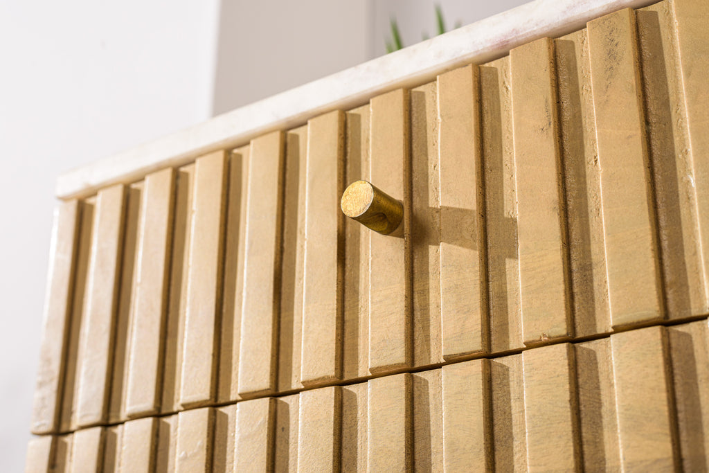 Dressoir Dave - Naturel - Acaciahout - Marmer - 175 cm