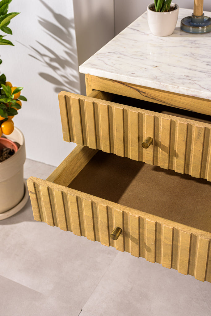 Dressoir Dave - Naturel - Acaciahout - Marmer - 175 cm