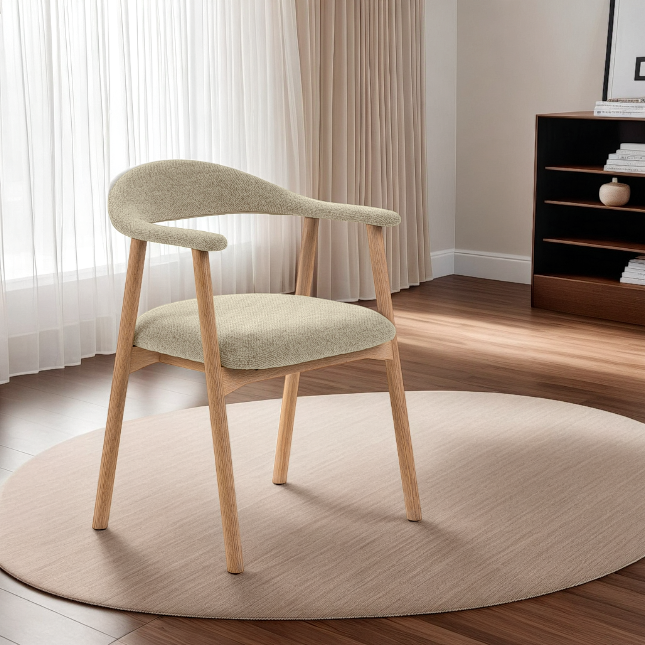 eetkamerstoel romi meubelista selection beige stof eikenhout scandinavisch lifestyle