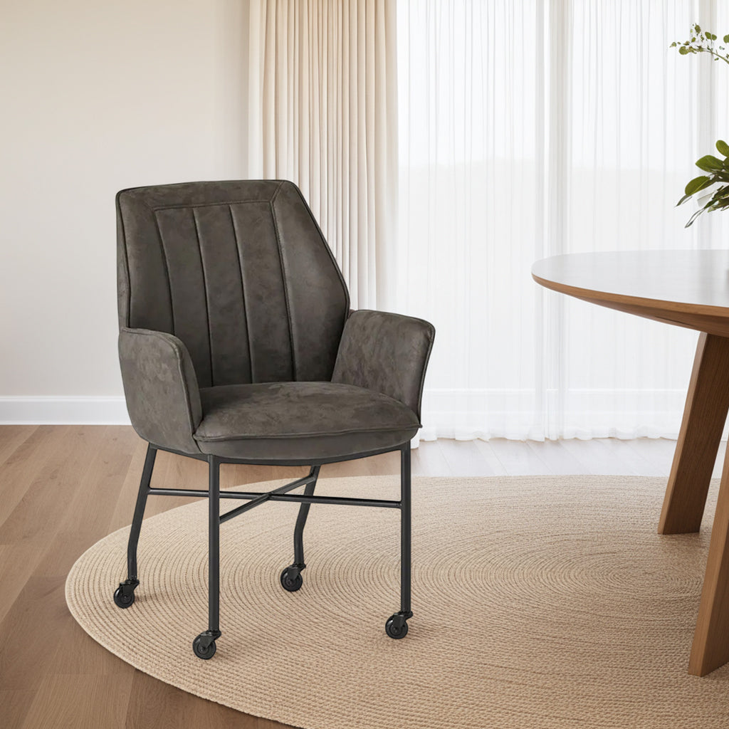 eetkamerstoel tarello antraciet microleder met wieltjes op wielen verrijdbaar meubelista lifestyle