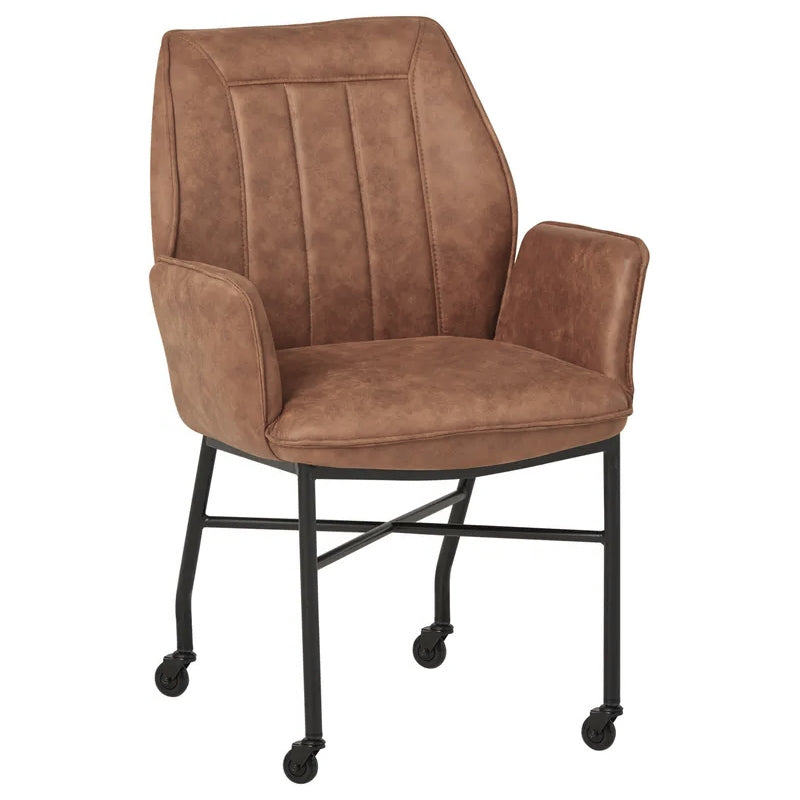 eetkamerstoel tarello cognac microleder met wieltjes op wielen verrijdbaar meubelista main