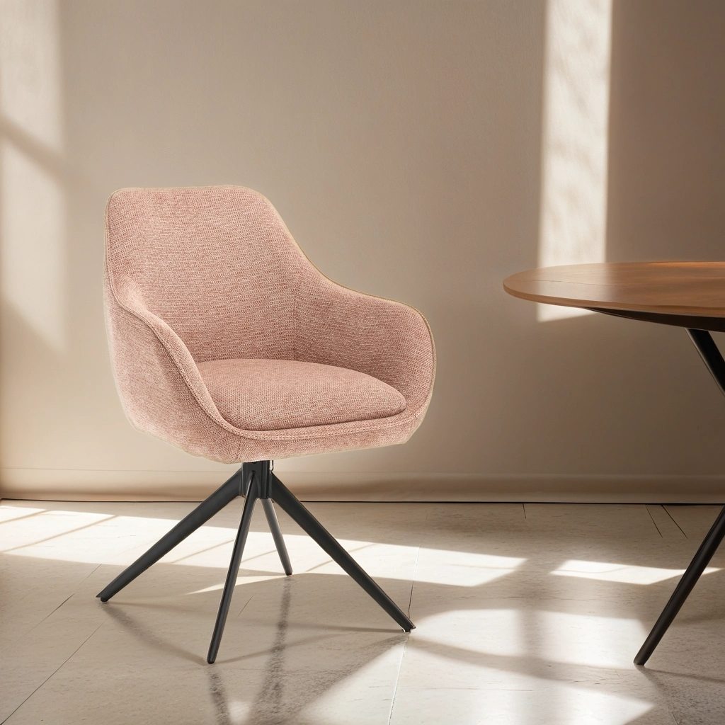 Eetkamerstoel Thomas - Zalmkleur - Linnen - Draaibaar