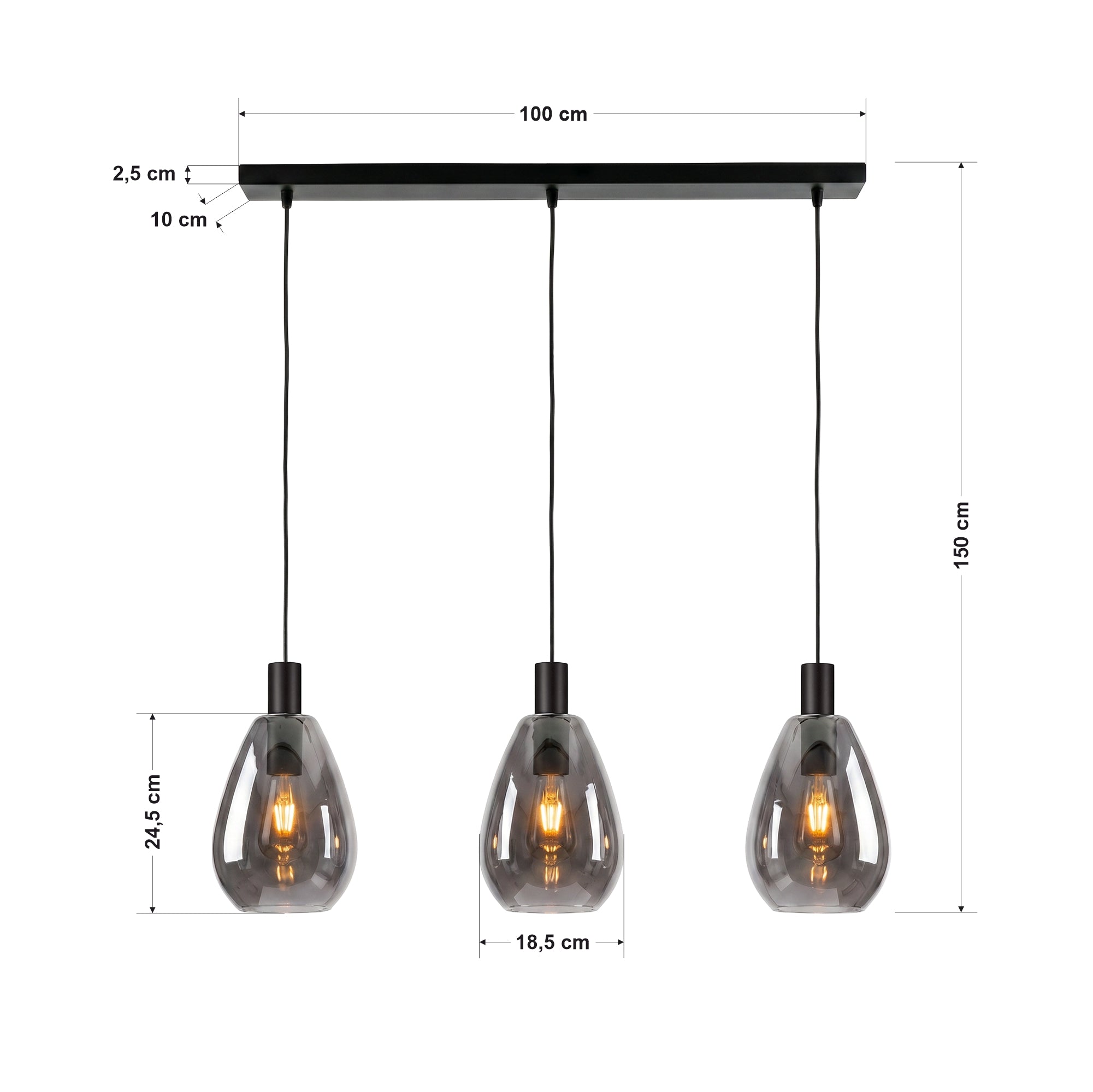 Hanglamp Rhode - 3-lichts - Smoke - Glas