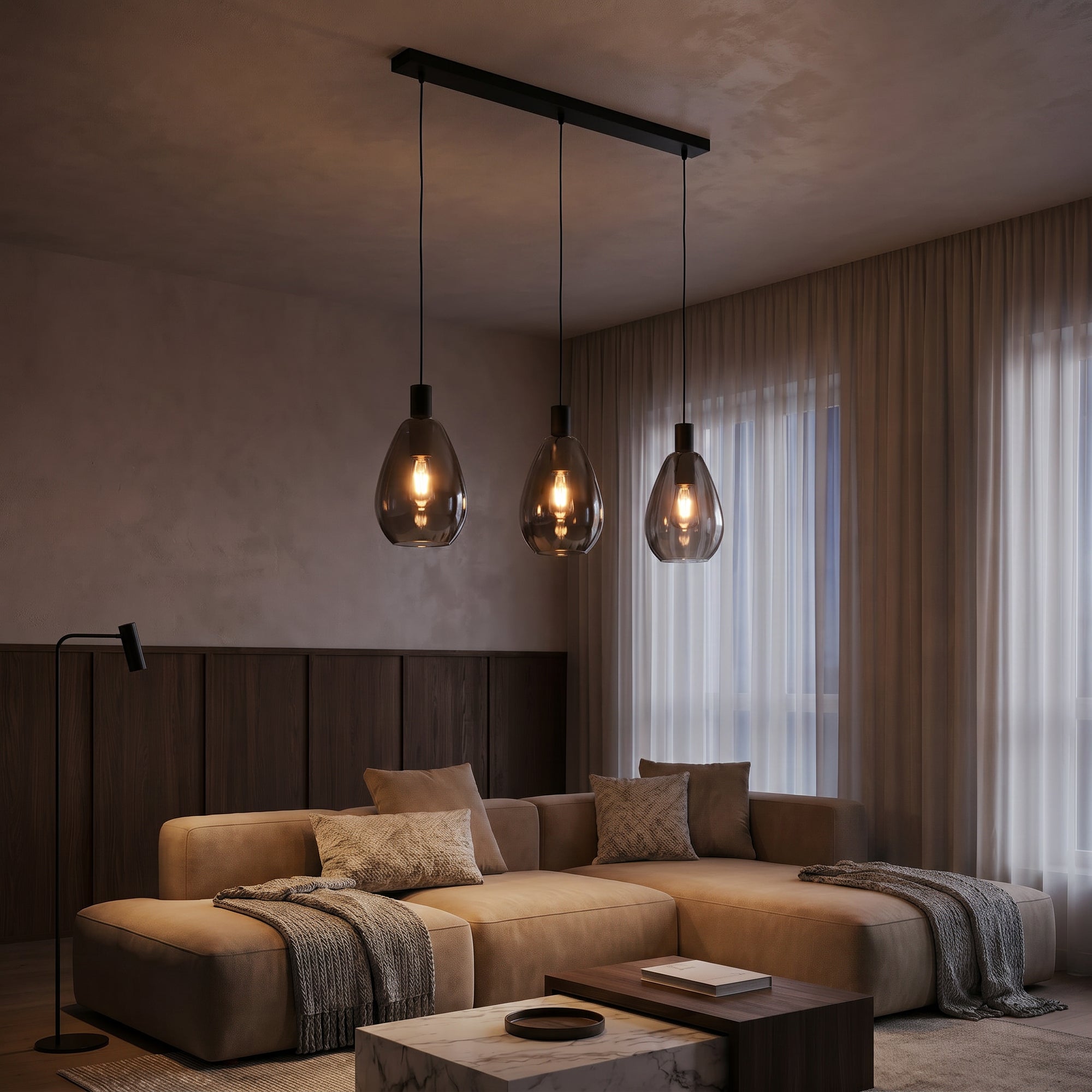 Hanglamp Rhode - 3-lichts - Smoke - Glas