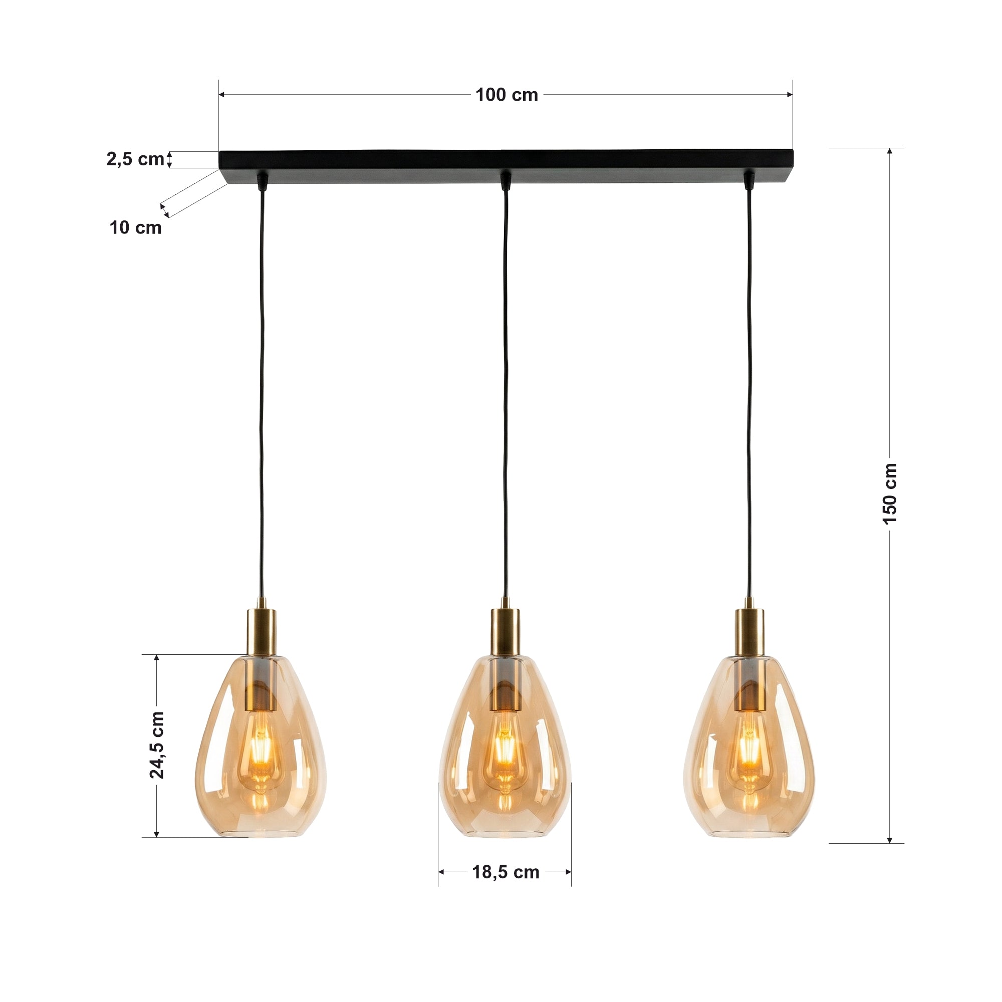 Hanglamp Rhode - 3-lichts - Amberkleurig - Glas