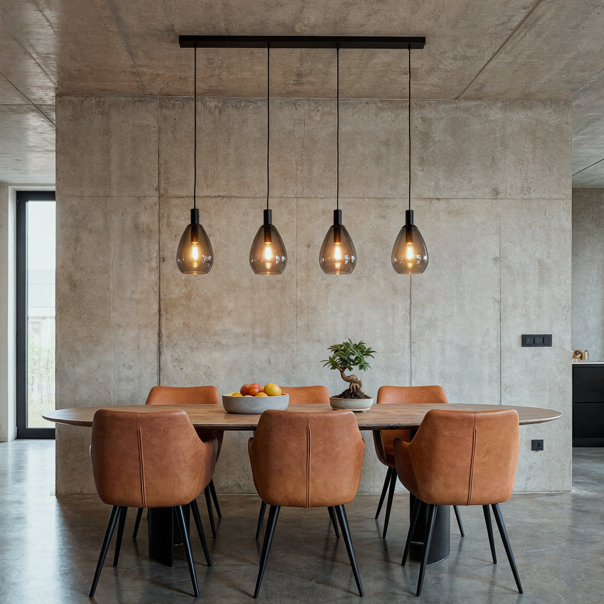 Hanglamp Alba - 4-lichts - Smoke - Glas