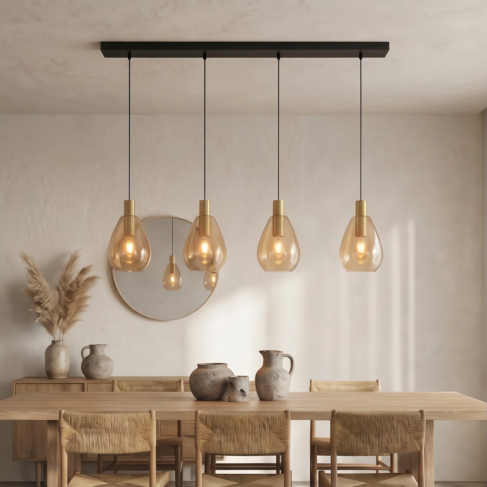 Hanglamp Alba - 4-lichts - Amberkleurig - Glas