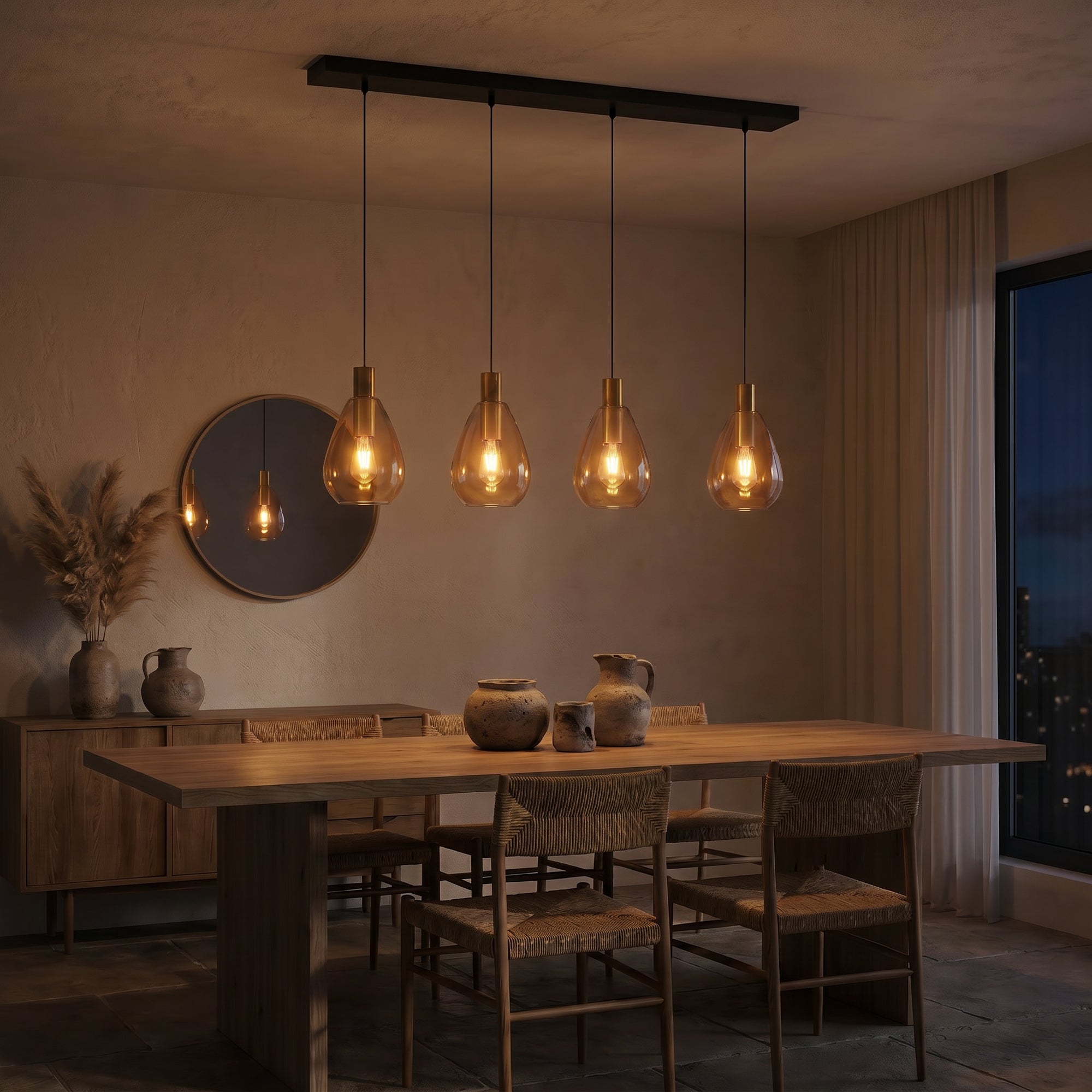 Hanglamp Alba - 4-lichts - Amberkleurig - Glas