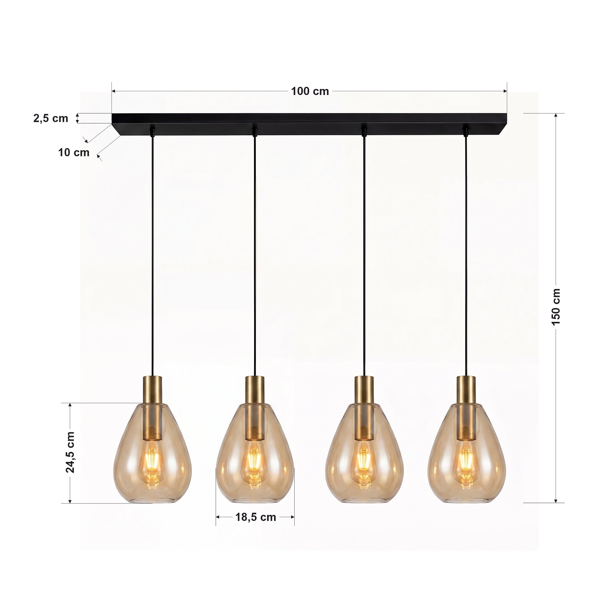 Hanglamp Alba - 4-lichts - Amberkleurig - Glas