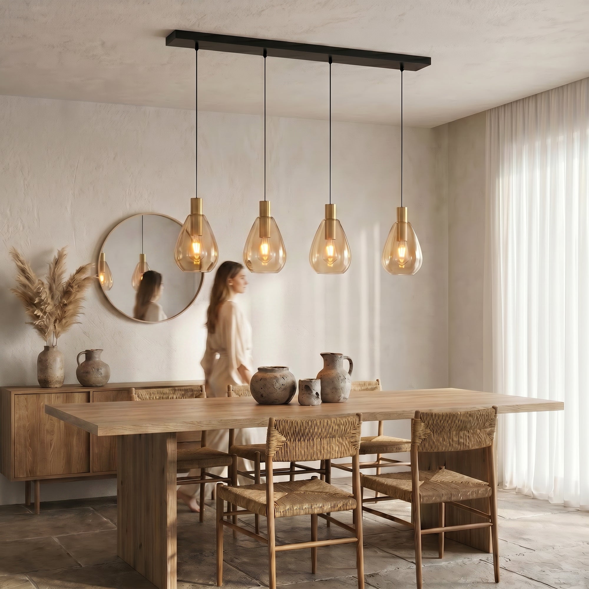 Hanglamp Alba - 4-lichts - Amberkleurig - Glas
