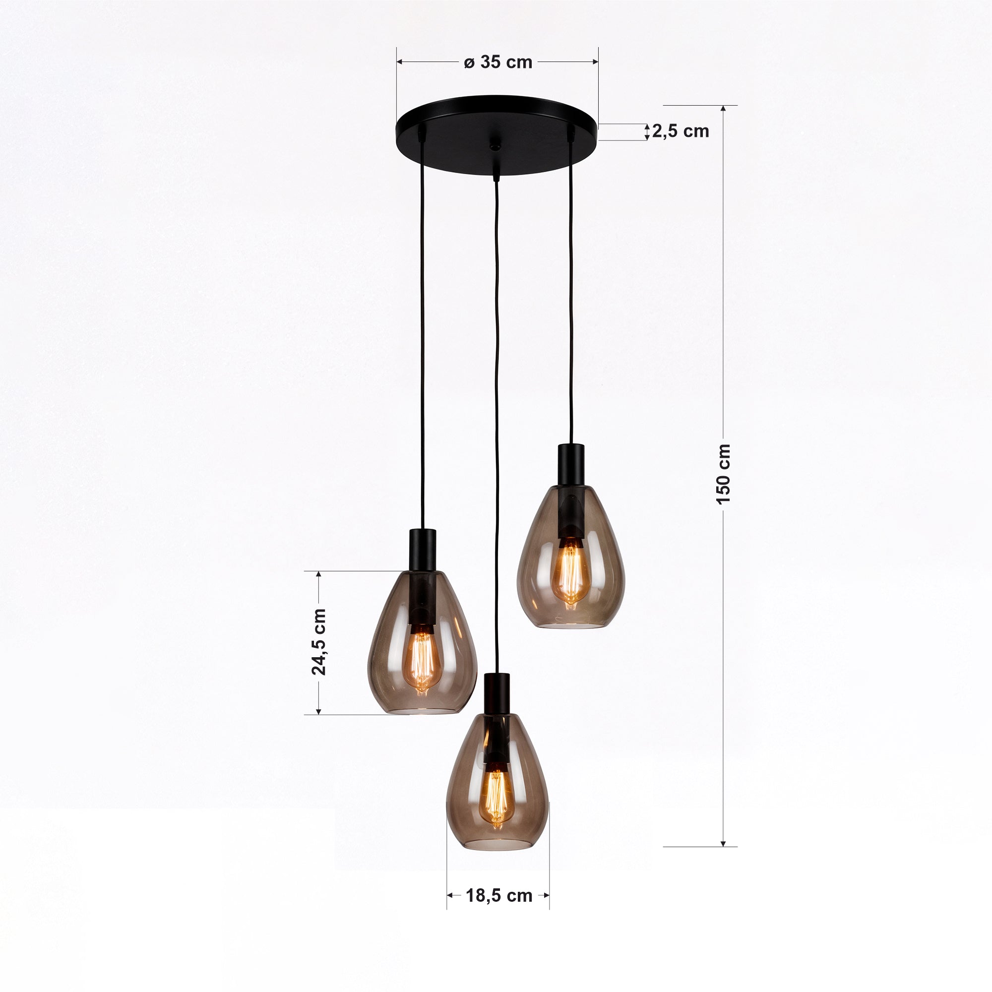 Hanglamp Nusa - 3-lichts - Smoke - Glas