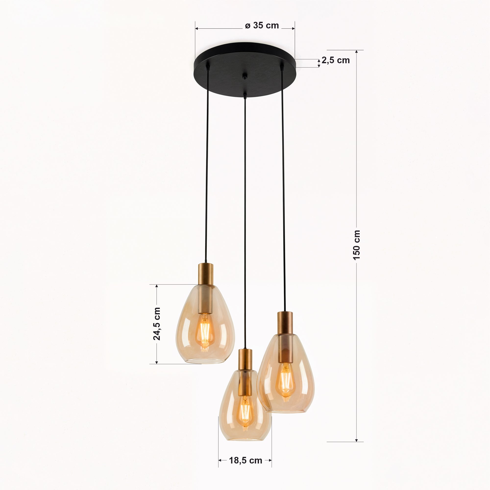 Hanglamp Nusa - 3-lichts - Amberkleurig - Glas