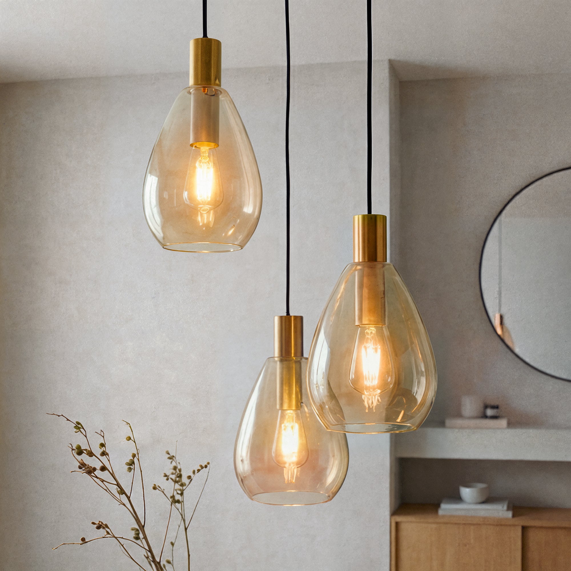 Hanglamp Nusa - 3-lichts - Amberkleurig - Glas
