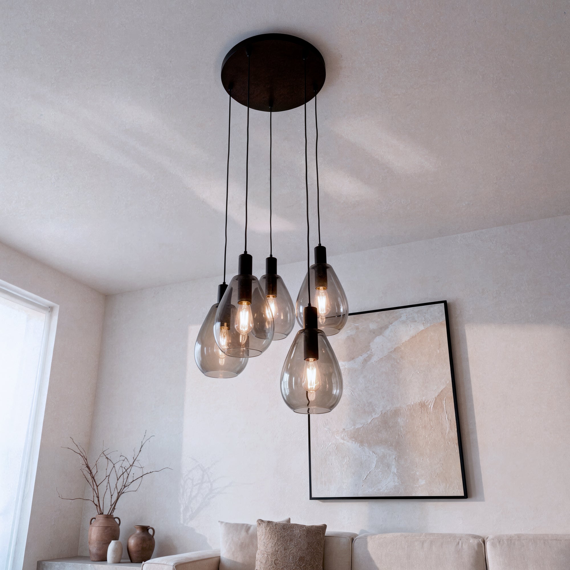 Hanglamp Calla - 5-lichts - Smoke - Glas
