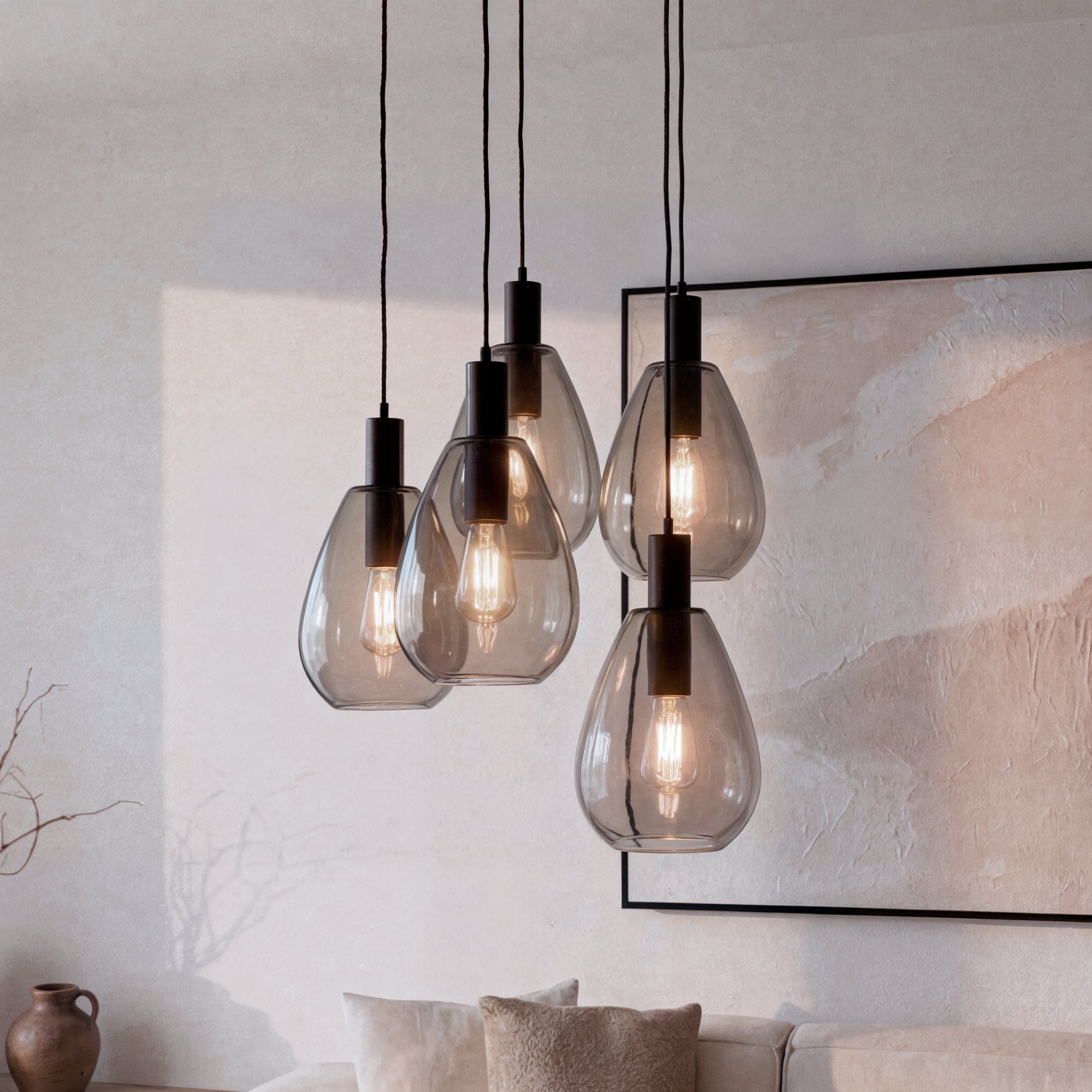Hanglamp Calla - 5-lichts - Smoke - Glas
