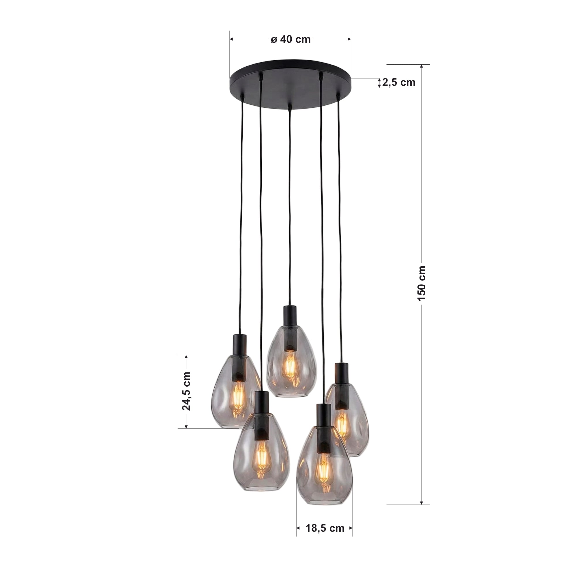 Hanglamp Calla - 5-lichts - Smoke - Glas