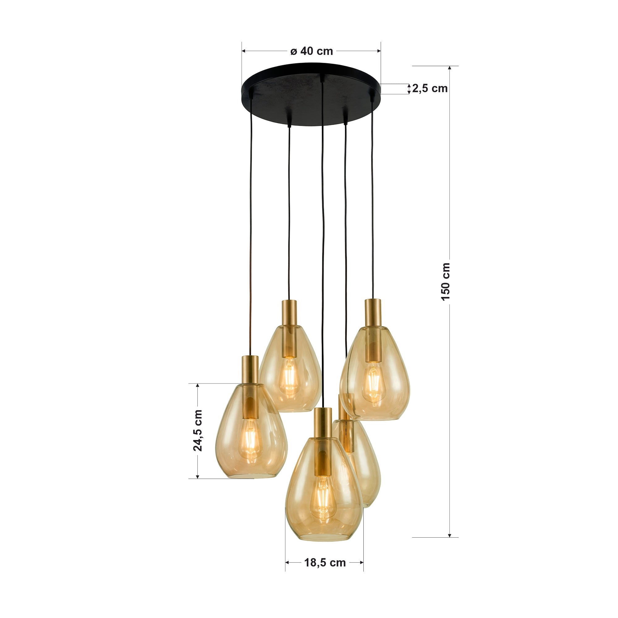 Hanglamp Calla - 5-lichts - Amberkleurig - Glas