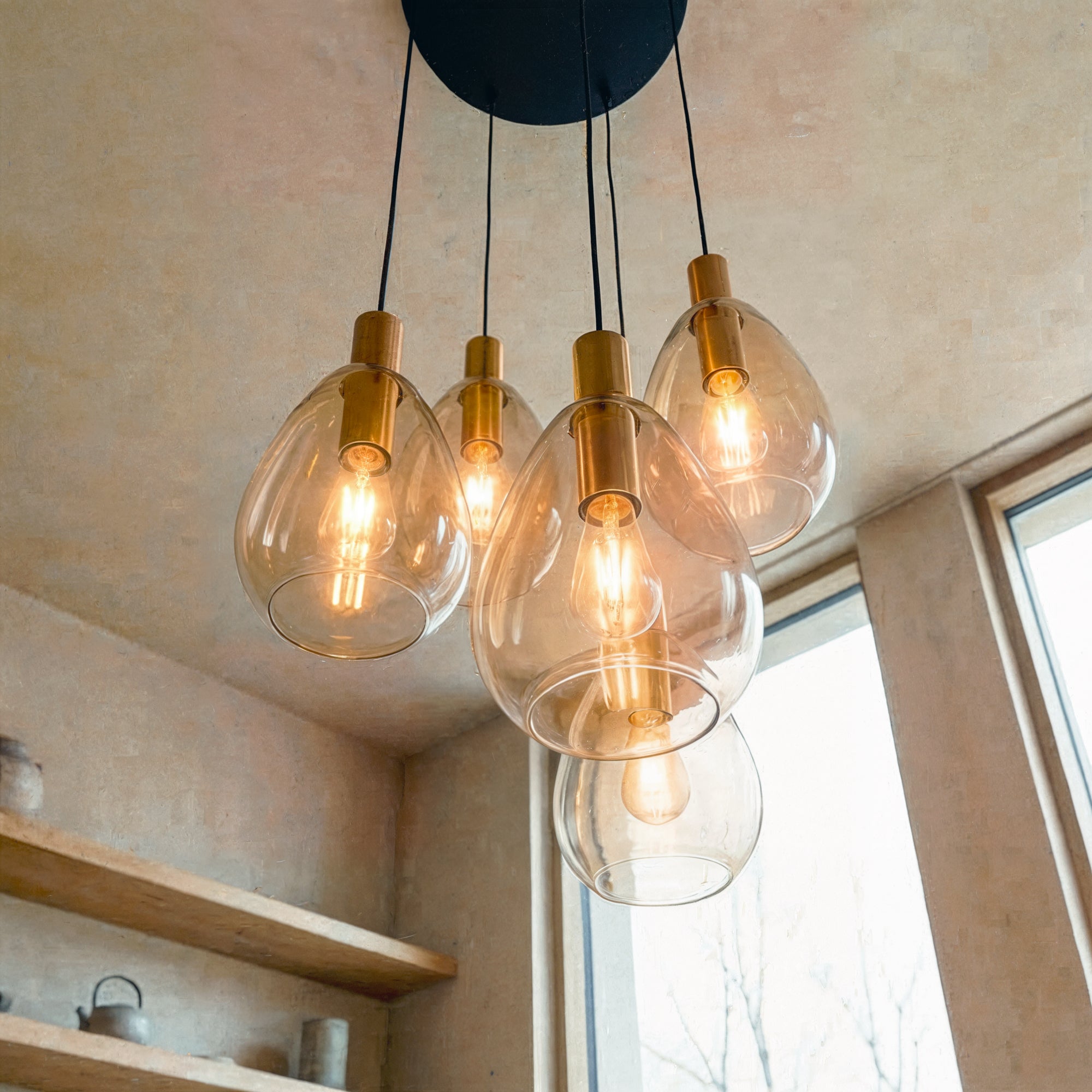 Hanglamp Calla - 5-lichts - Amberkleurig - Glas