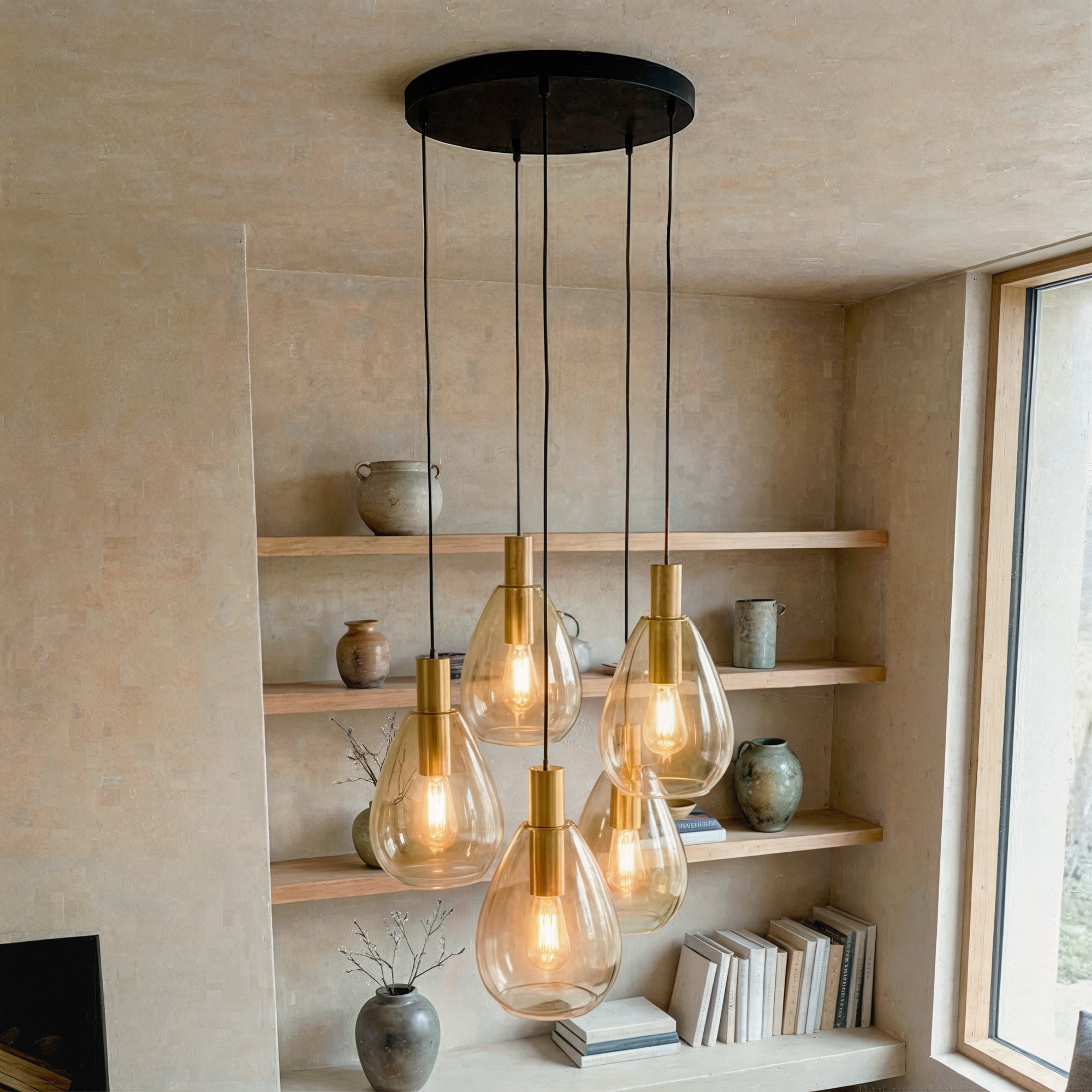 Hanglamp Calla - 5-lichts - Amberkleurig - Glas