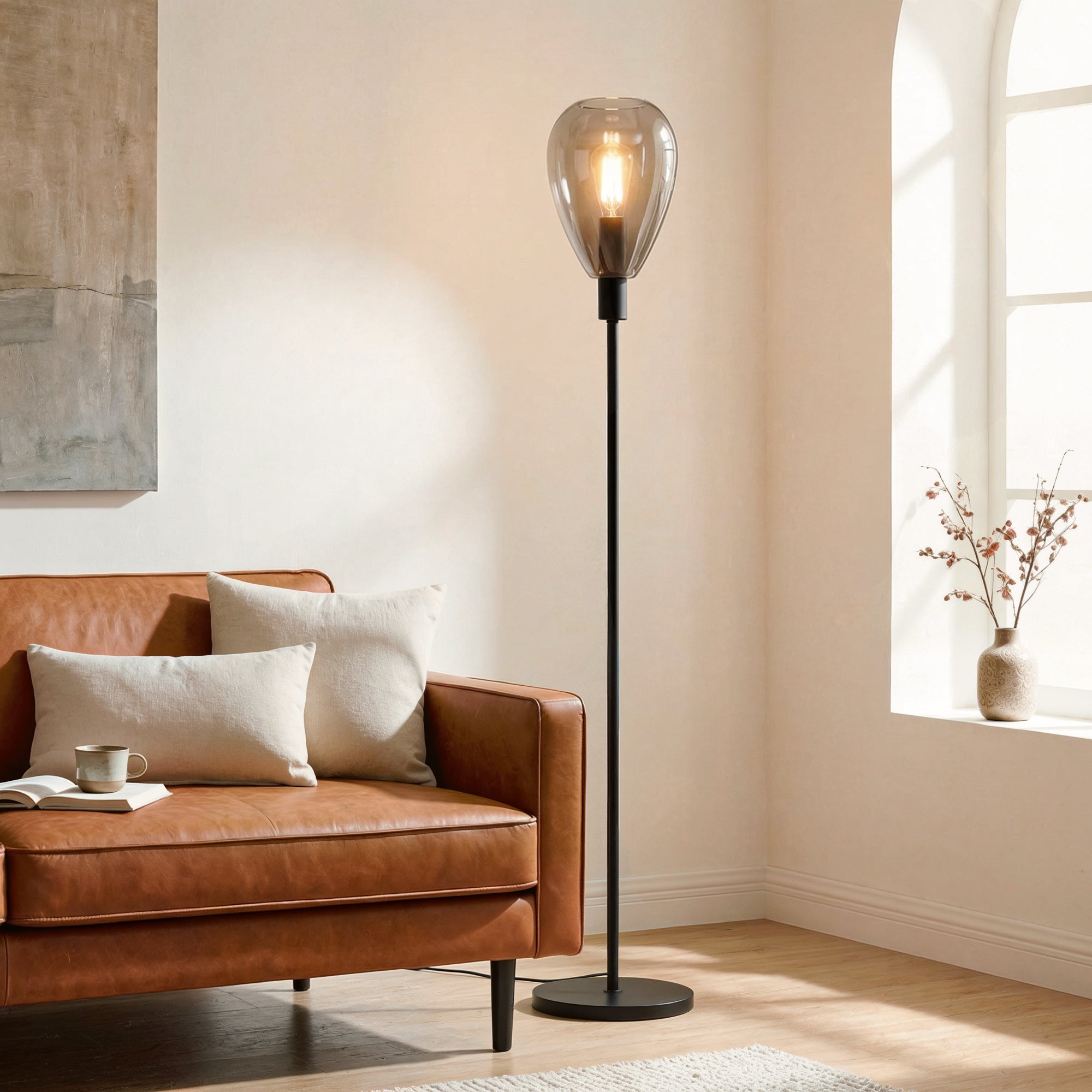 Vloerlamp Fenna - 1-lichts - Smoke - Glas - 170 cm
