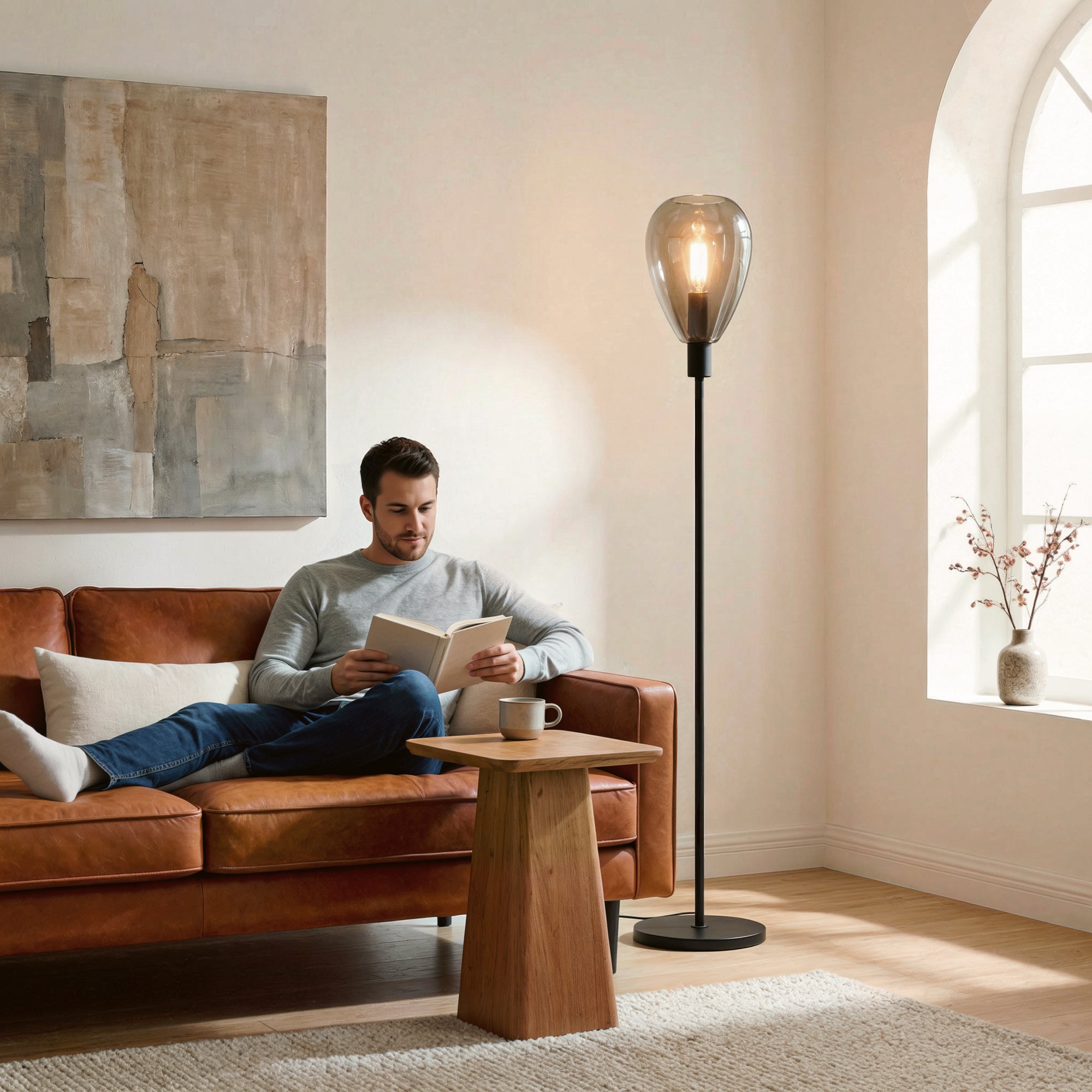 Vloerlamp Fenna - 1-lichts - Smoke - Glas - 170 cm