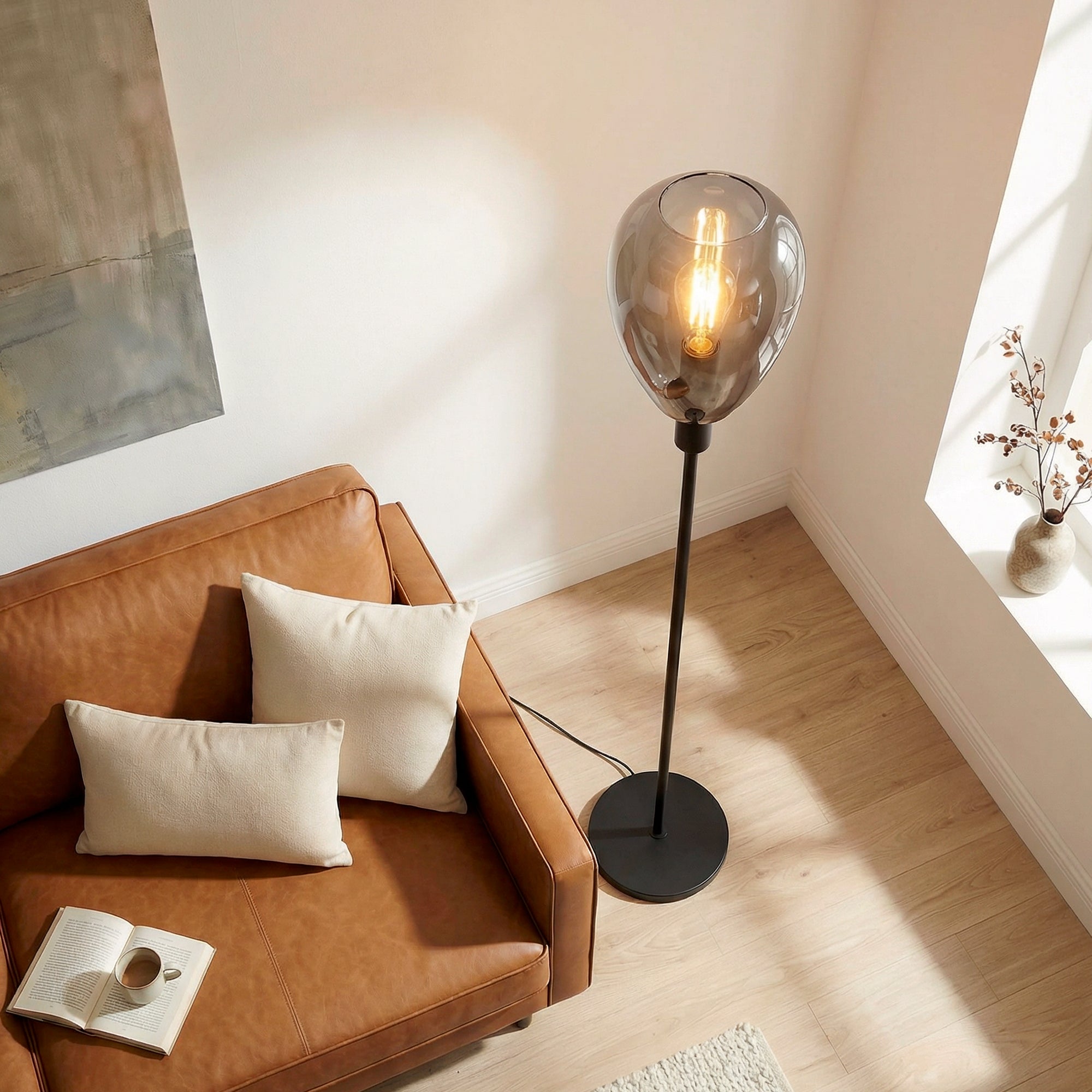 Vloerlamp Fenna - 1-lichts - Smoke - Glas - 170 cm