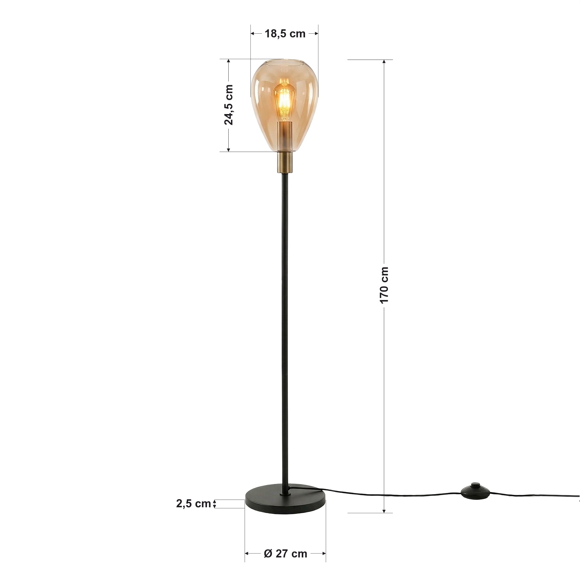 Vloerlamp Fenna - 1-lichts - Amberkleurig - Glas - 170 cm